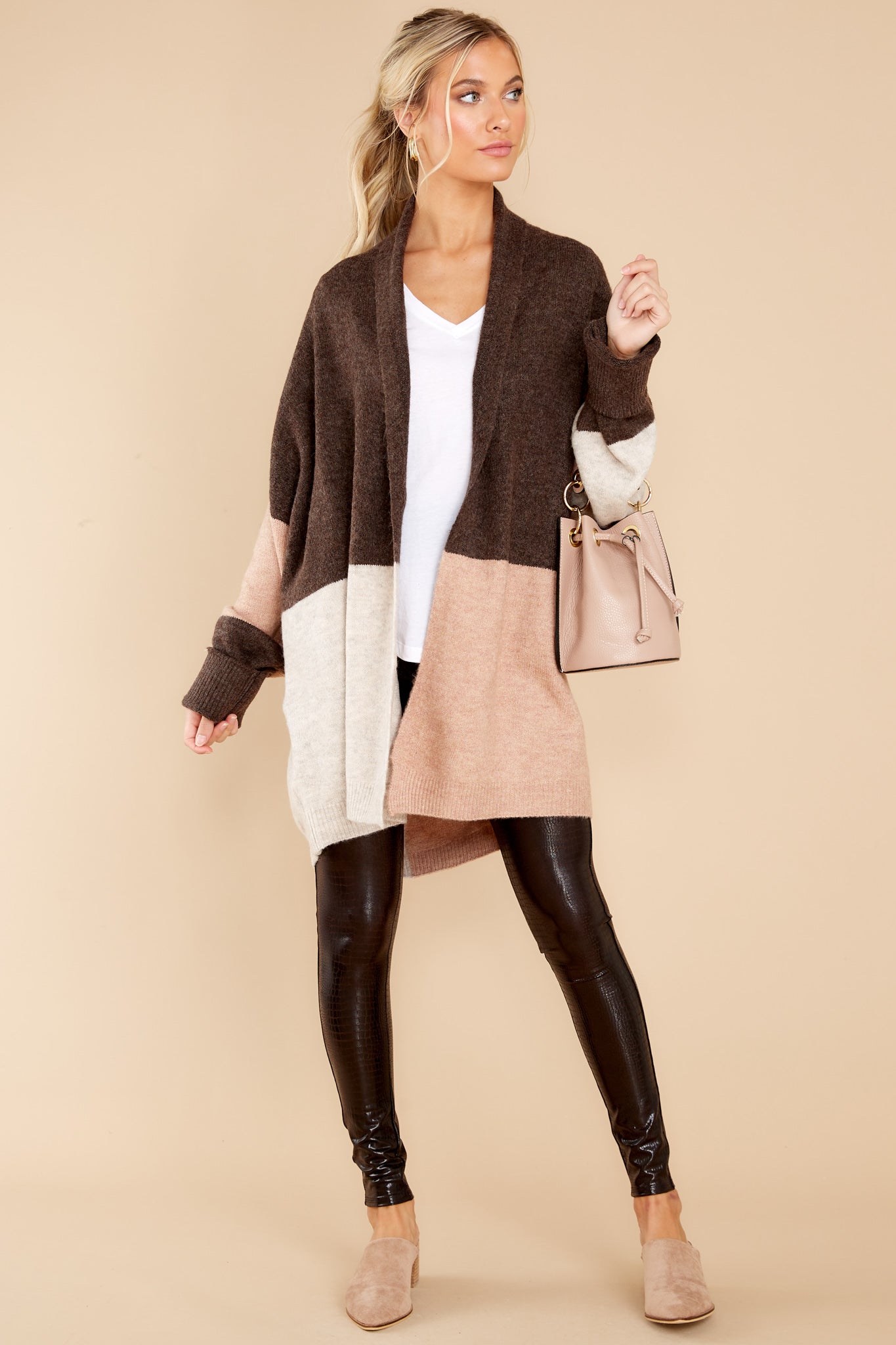 Wondering Heart Mocha Colorblock Cardigan