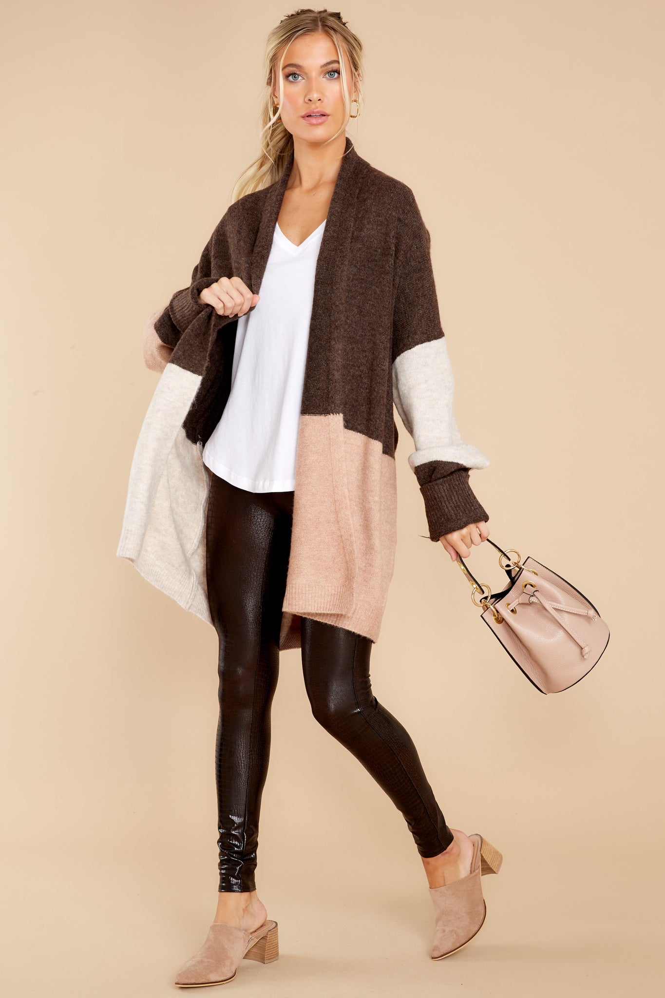 Wondering Heart Mocha Colorblock Cardigan