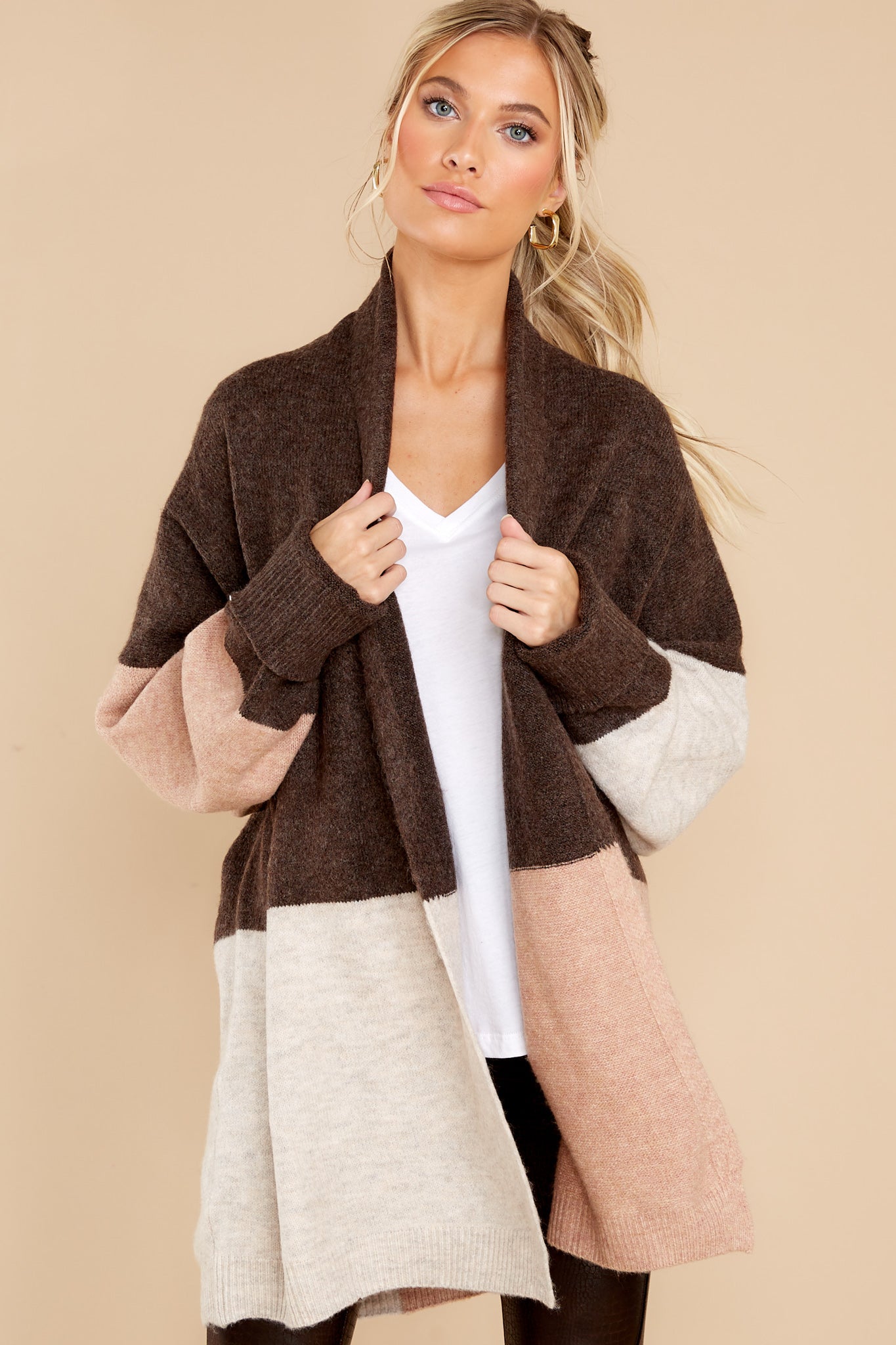 Wondering Heart Mocha Colorblock Cardigan