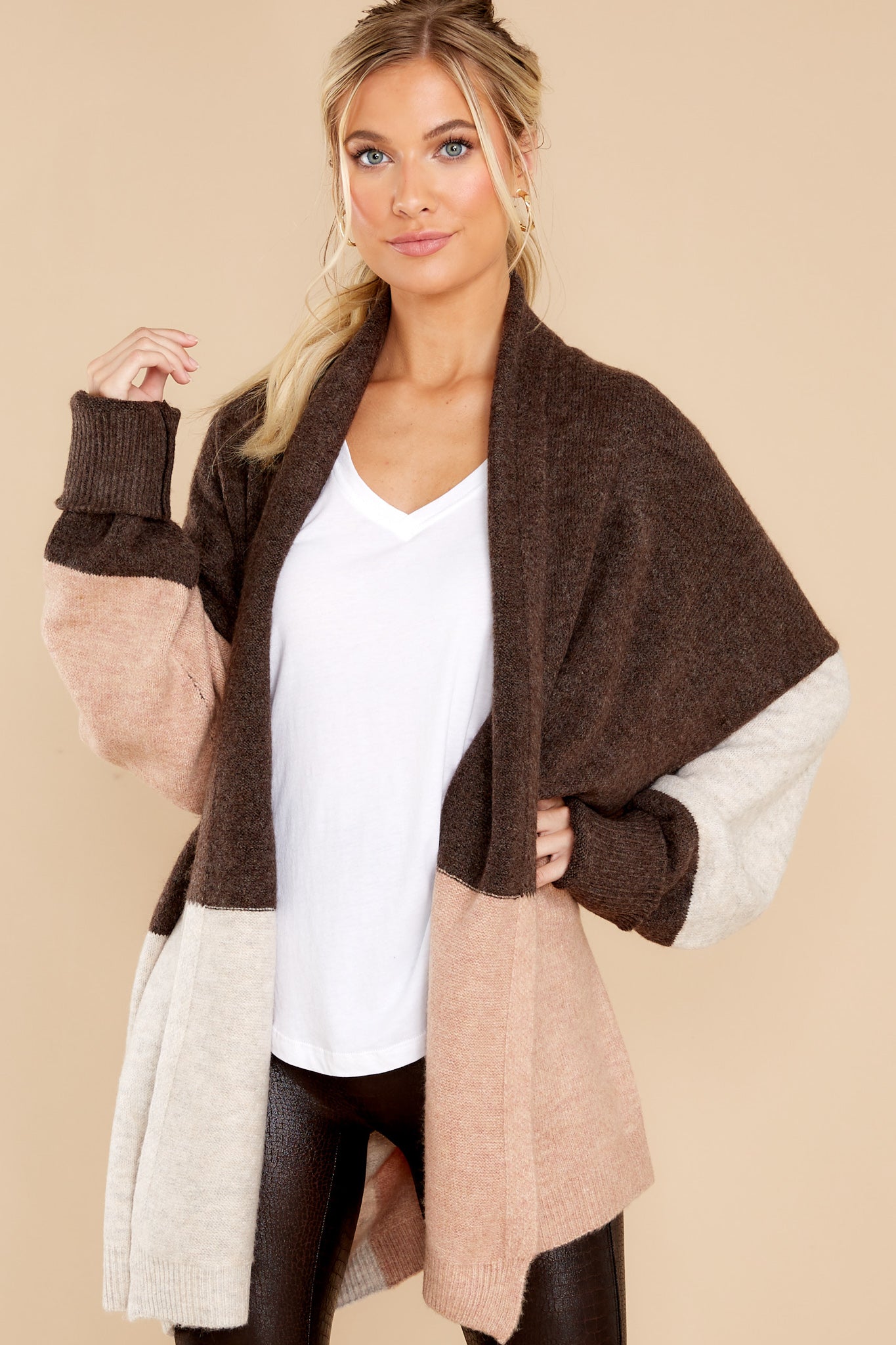 Wondering Heart Mocha Colorblock Cardigan