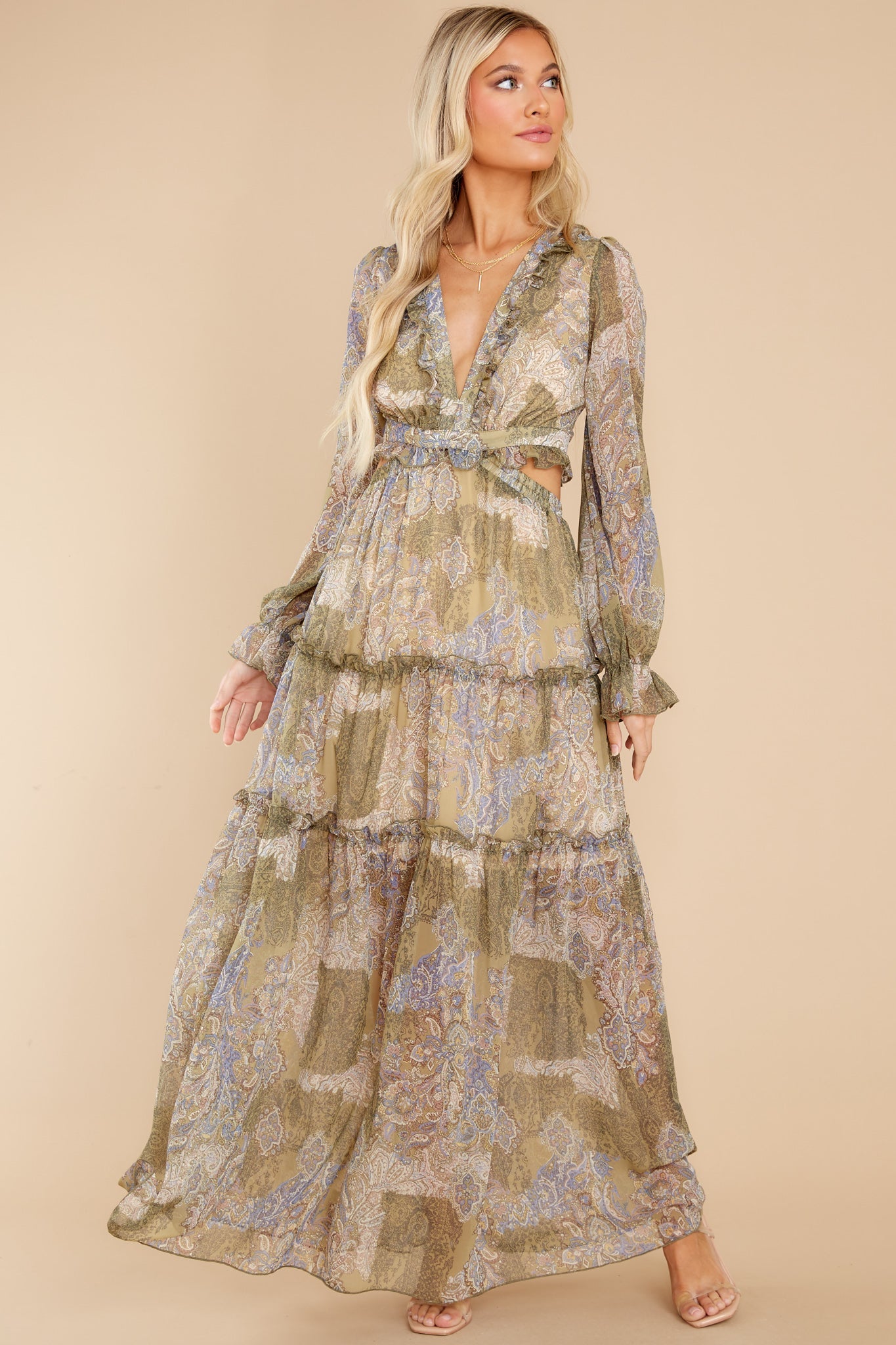 Flawless Fortune Olive Multi Print Maxi Dress