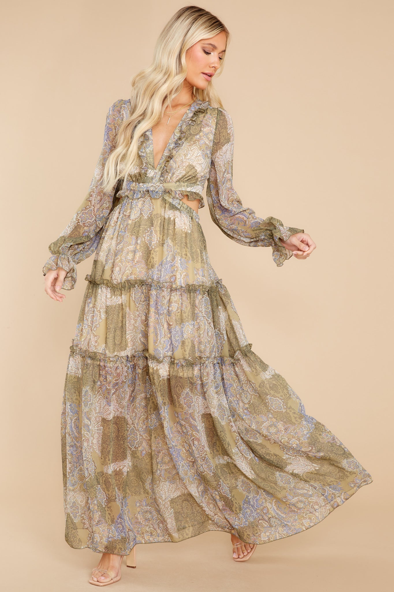 Flawless Fortune Olive Multi Print Maxi Dress