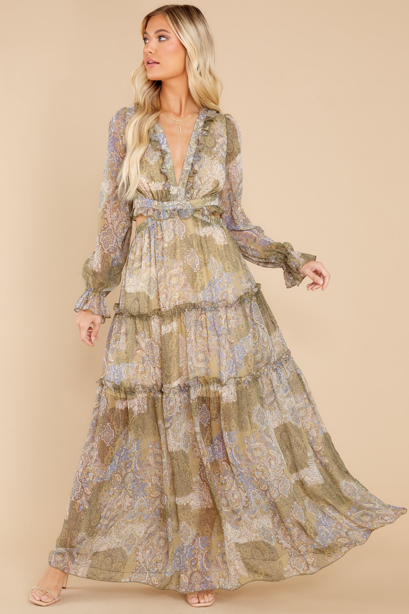 Flawless Fortune Olive Multi Print Maxi Dress