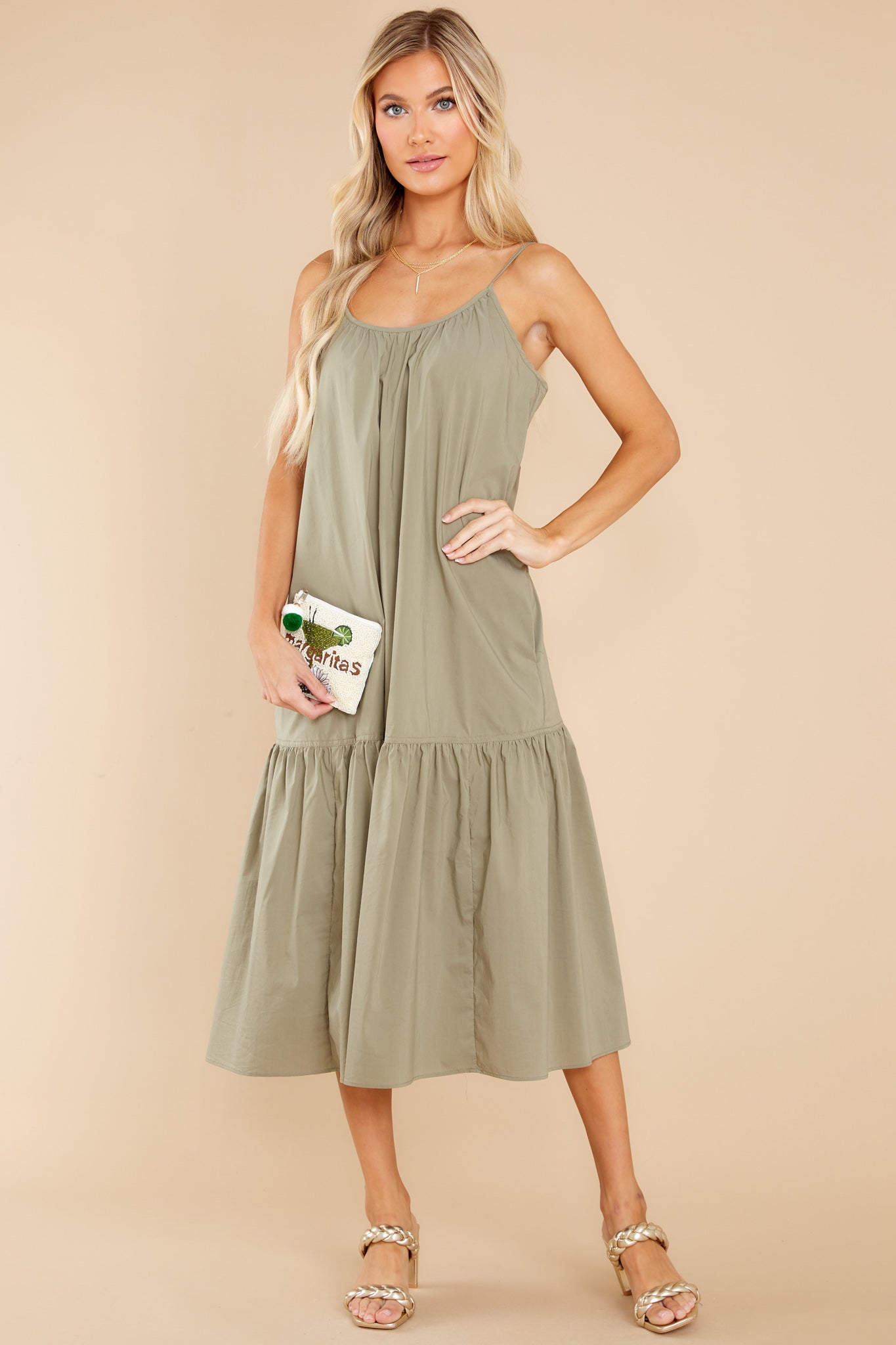 Fields Of Joy Olive Green Midi Dress