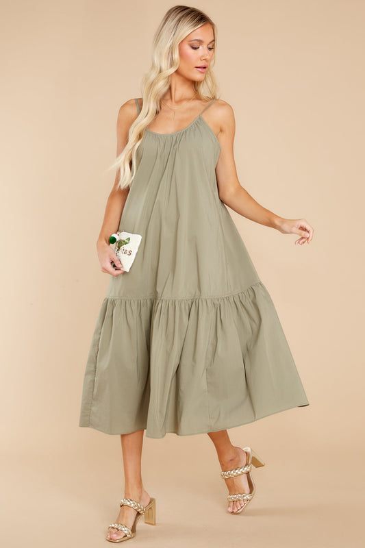 Fields Of Joy Olive Green Midi Dress