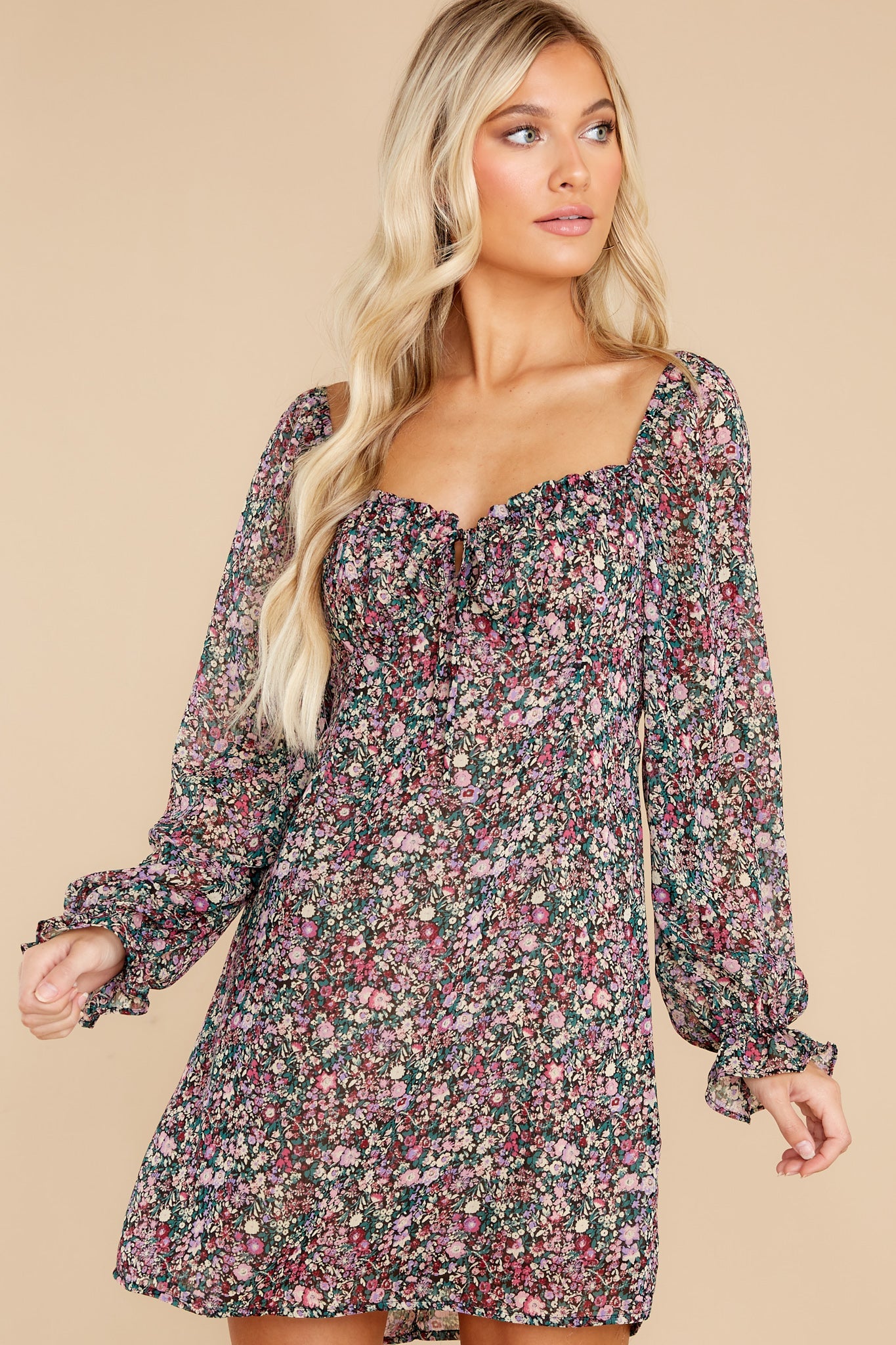 Start All Over Black Floral Print Dress