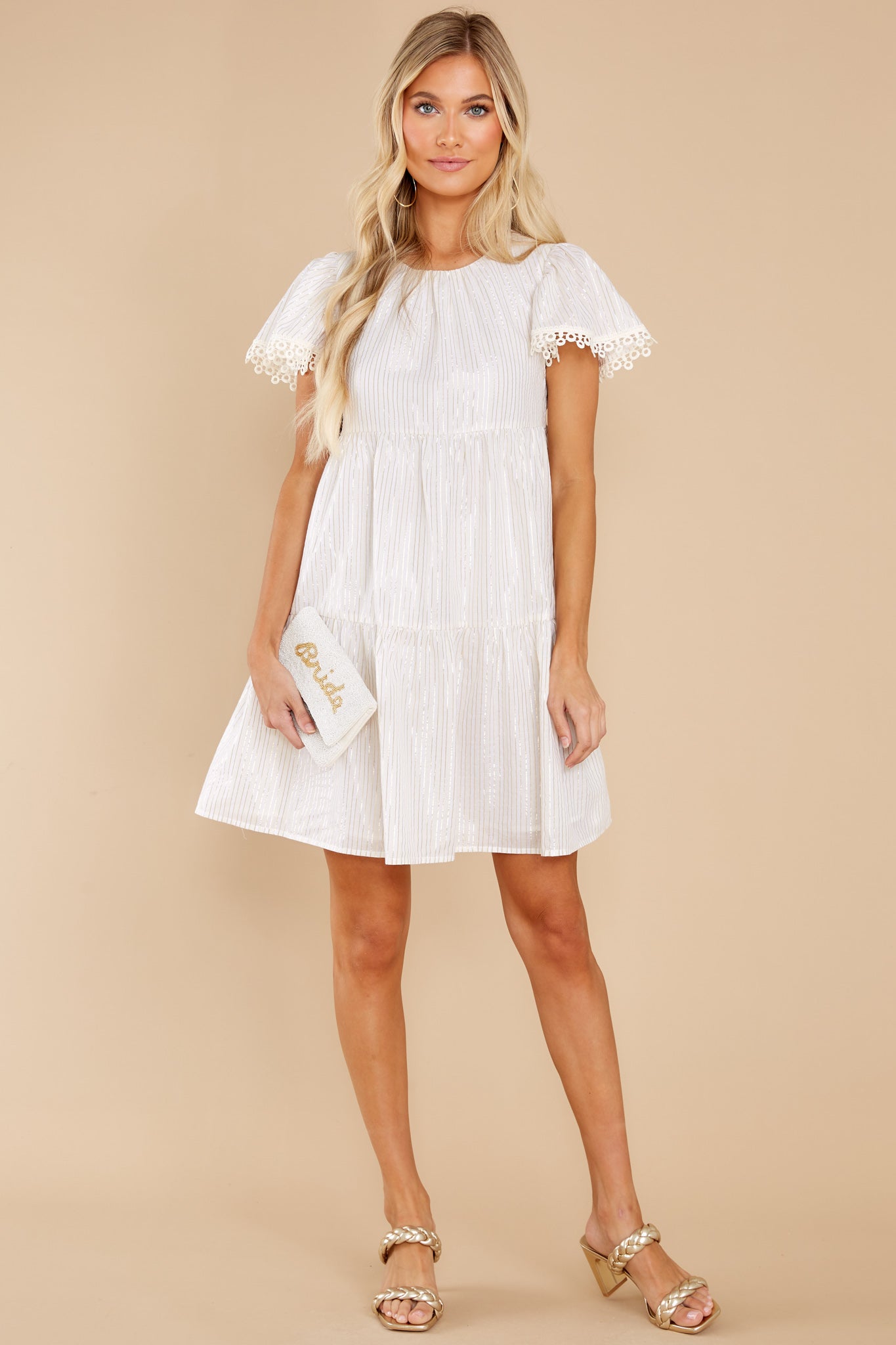 Only Prettier White And Gold Stripe Dress