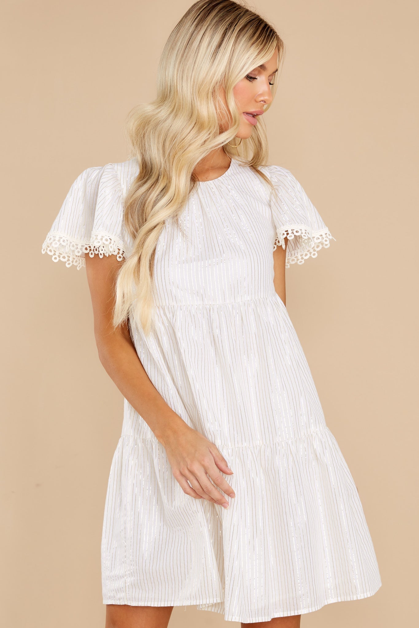 Only Prettier White And Gold Stripe Dress