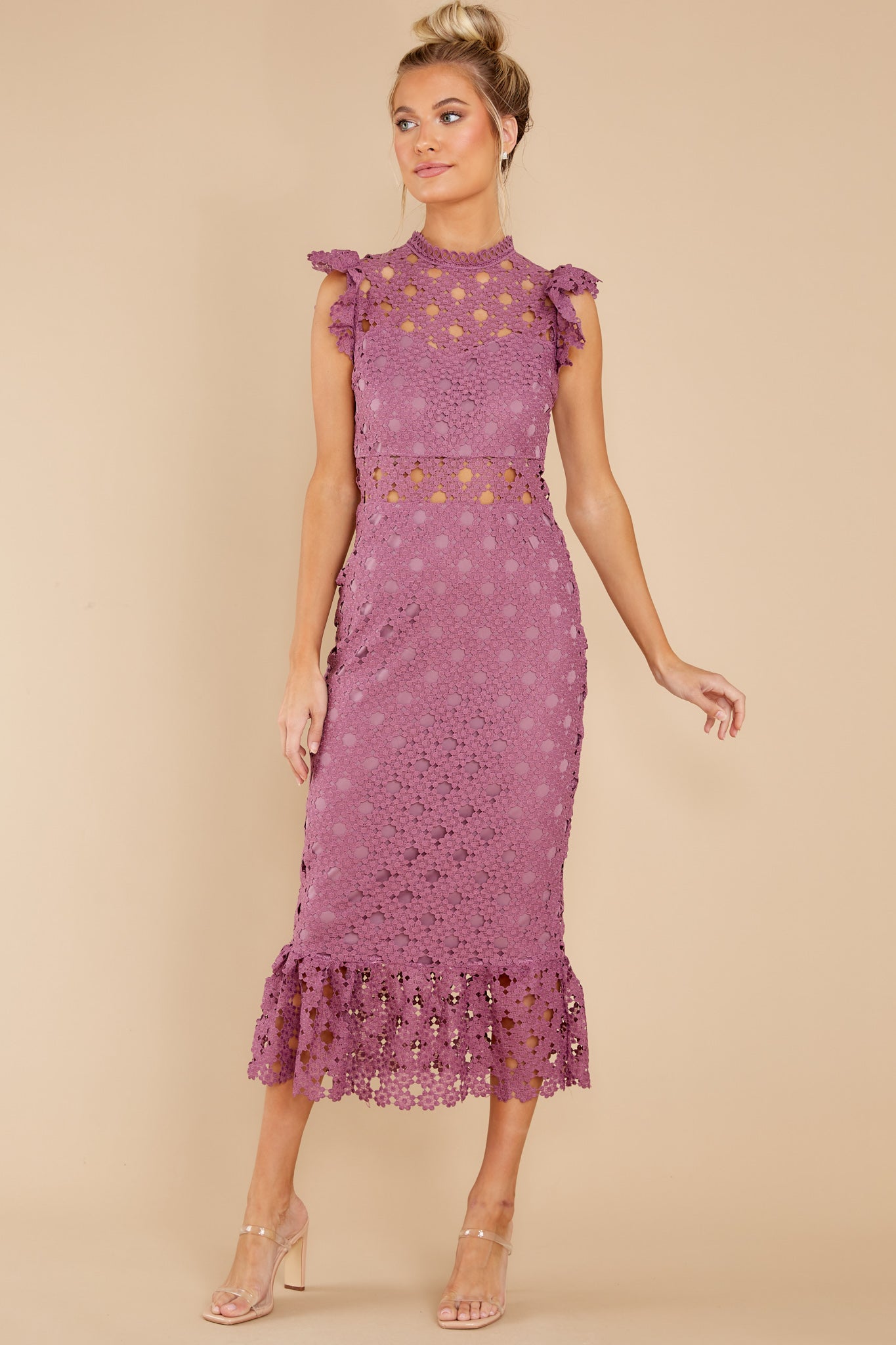 Love's High Hopes Plum Crochet Midi Dress