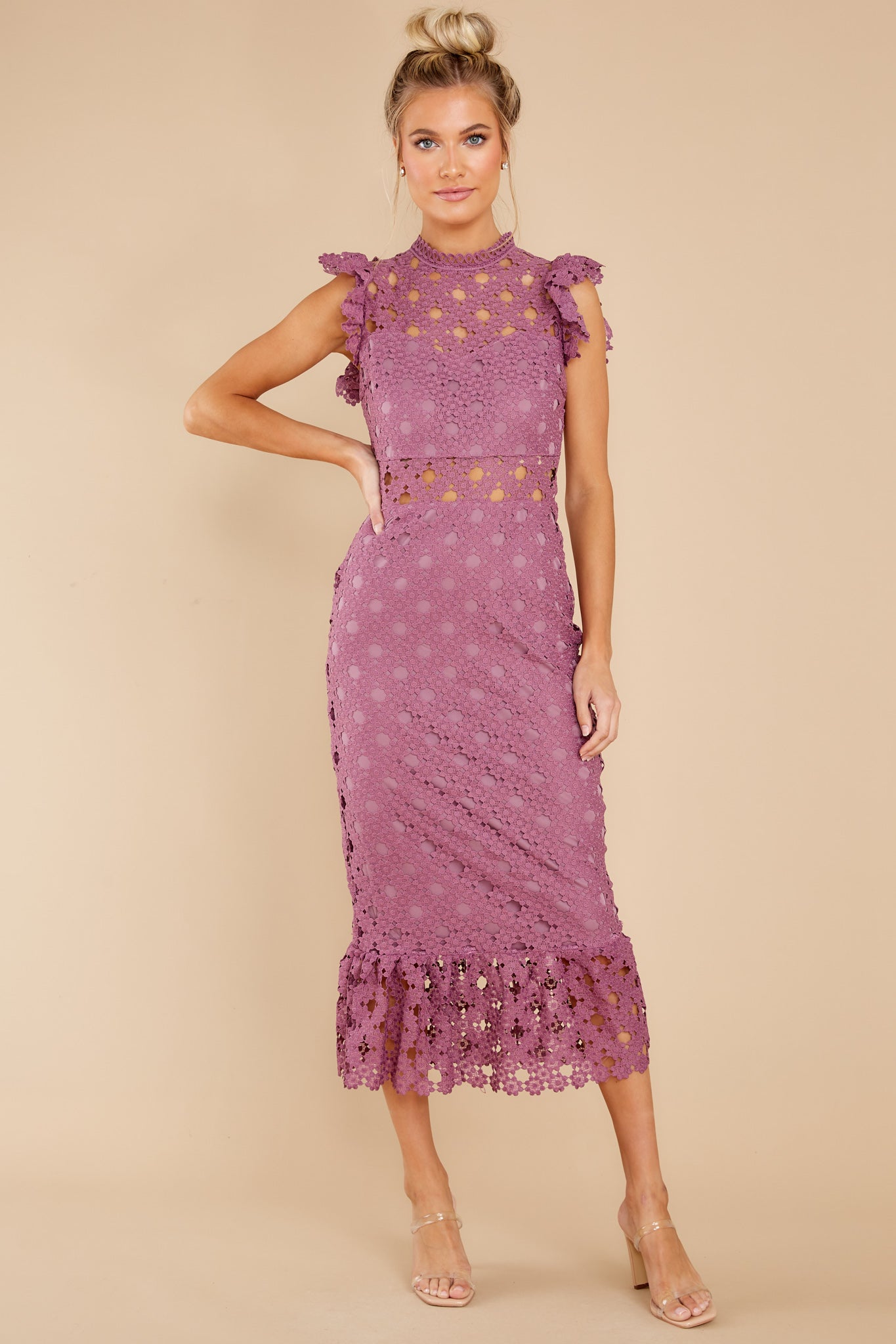 Love's High Hopes Plum Crochet Midi Dress