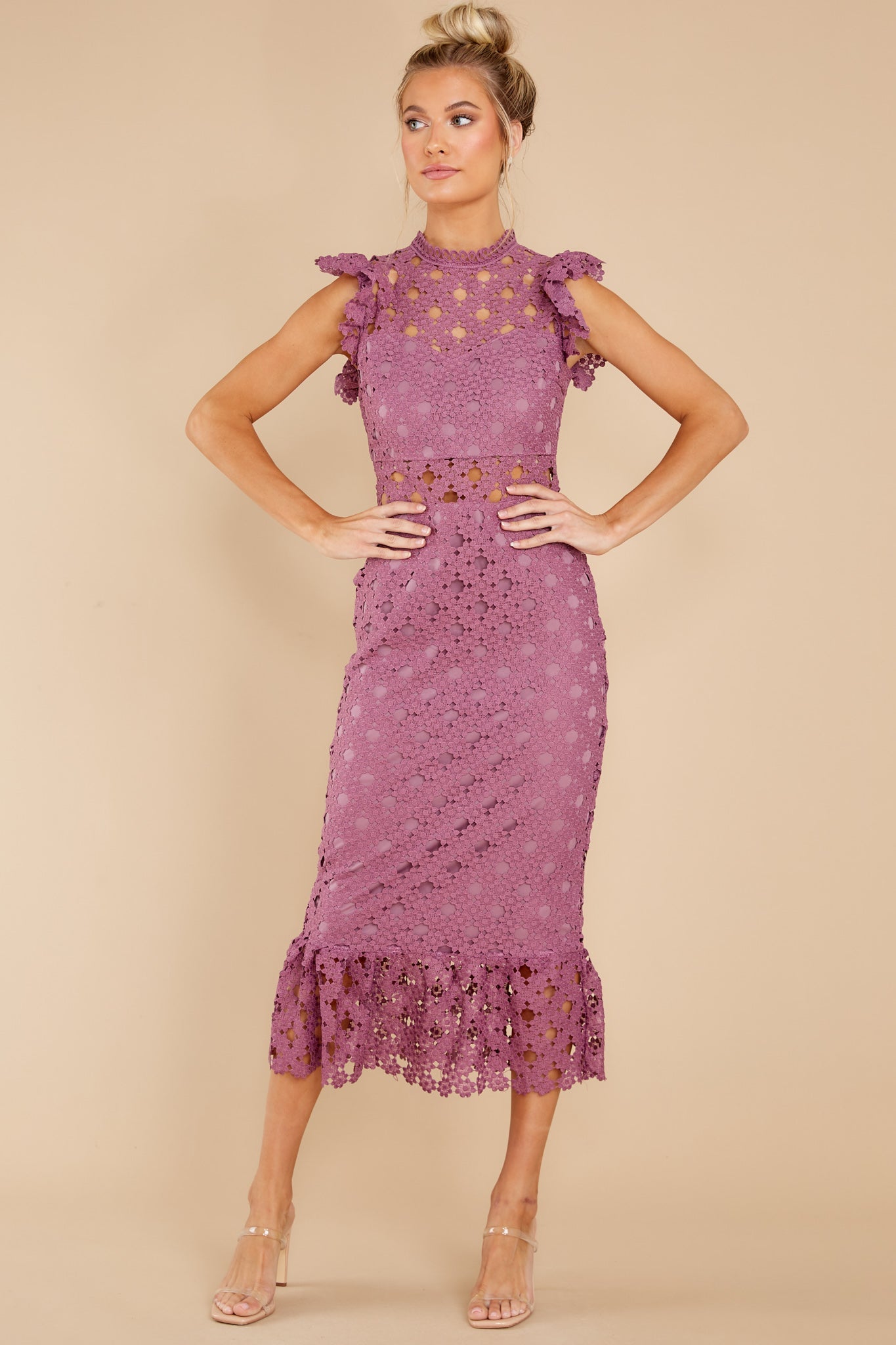 Love's High Hopes Plum Crochet Midi Dress