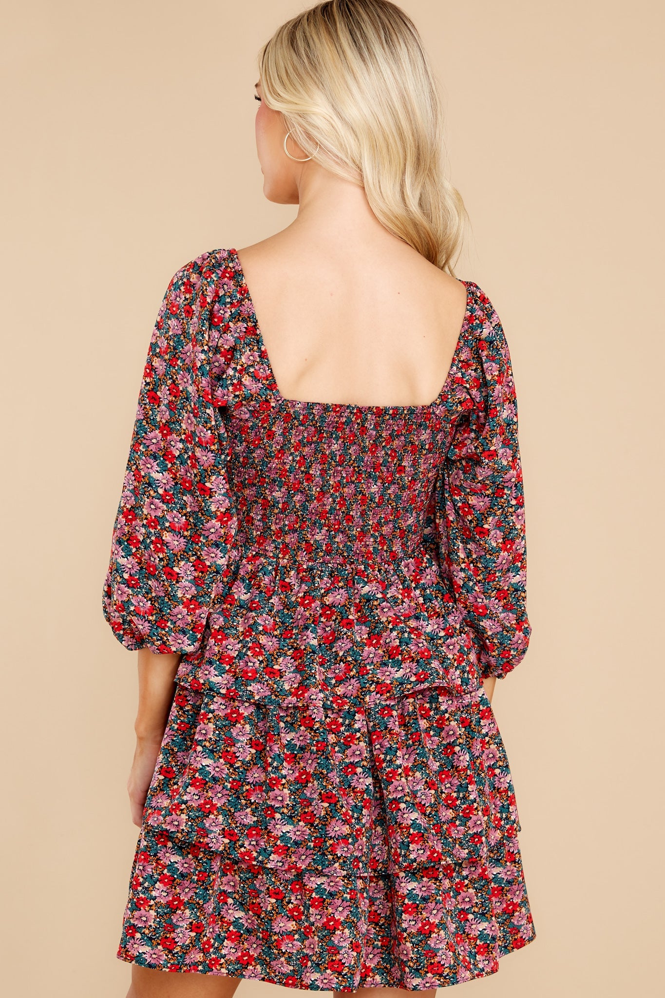 A Flirty Rendezvous Red And Purple Floral Print Dress