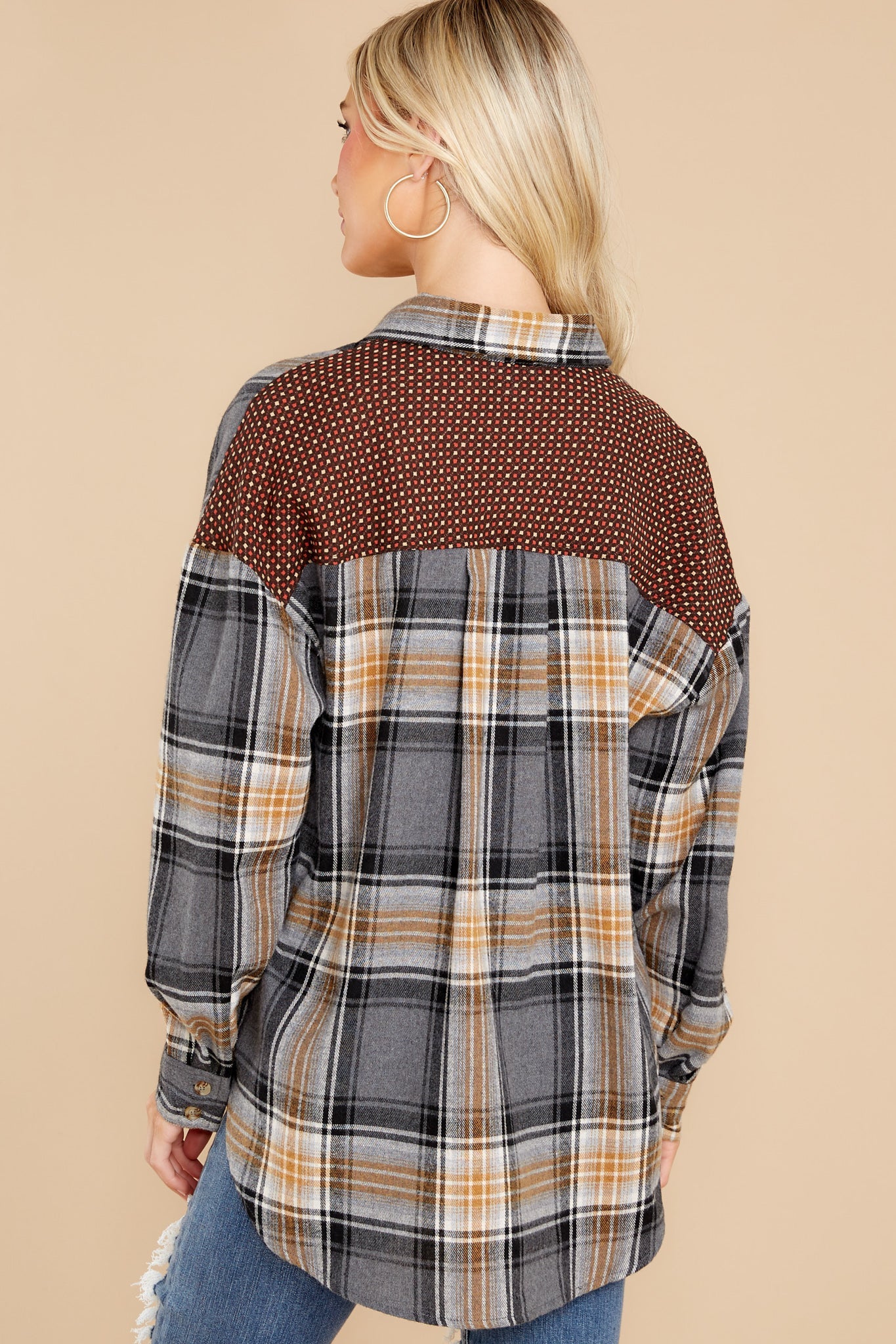 Cheerful Times Grey Multi Plaid Top