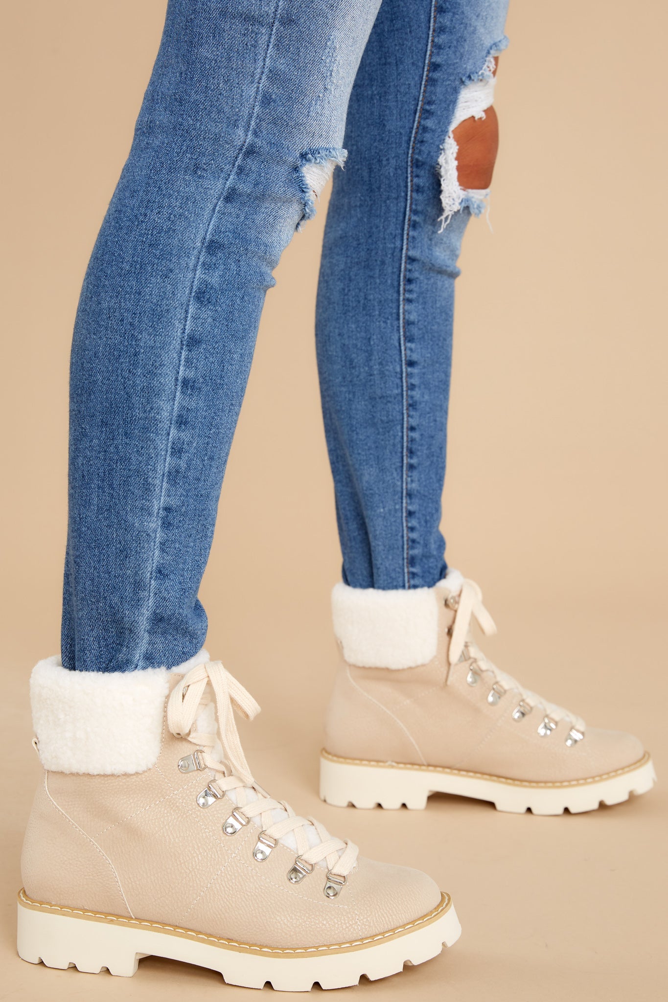 Through Everything Beige Lace-Up Boots