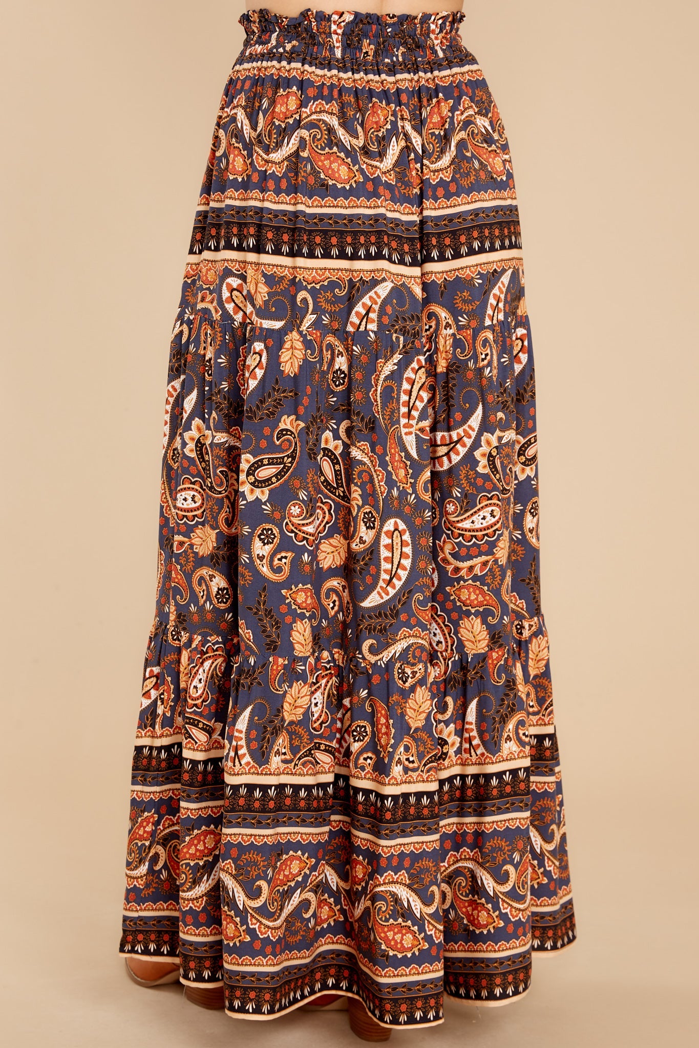 Moonlit Festive Indigo And Rust Maxi Skirt