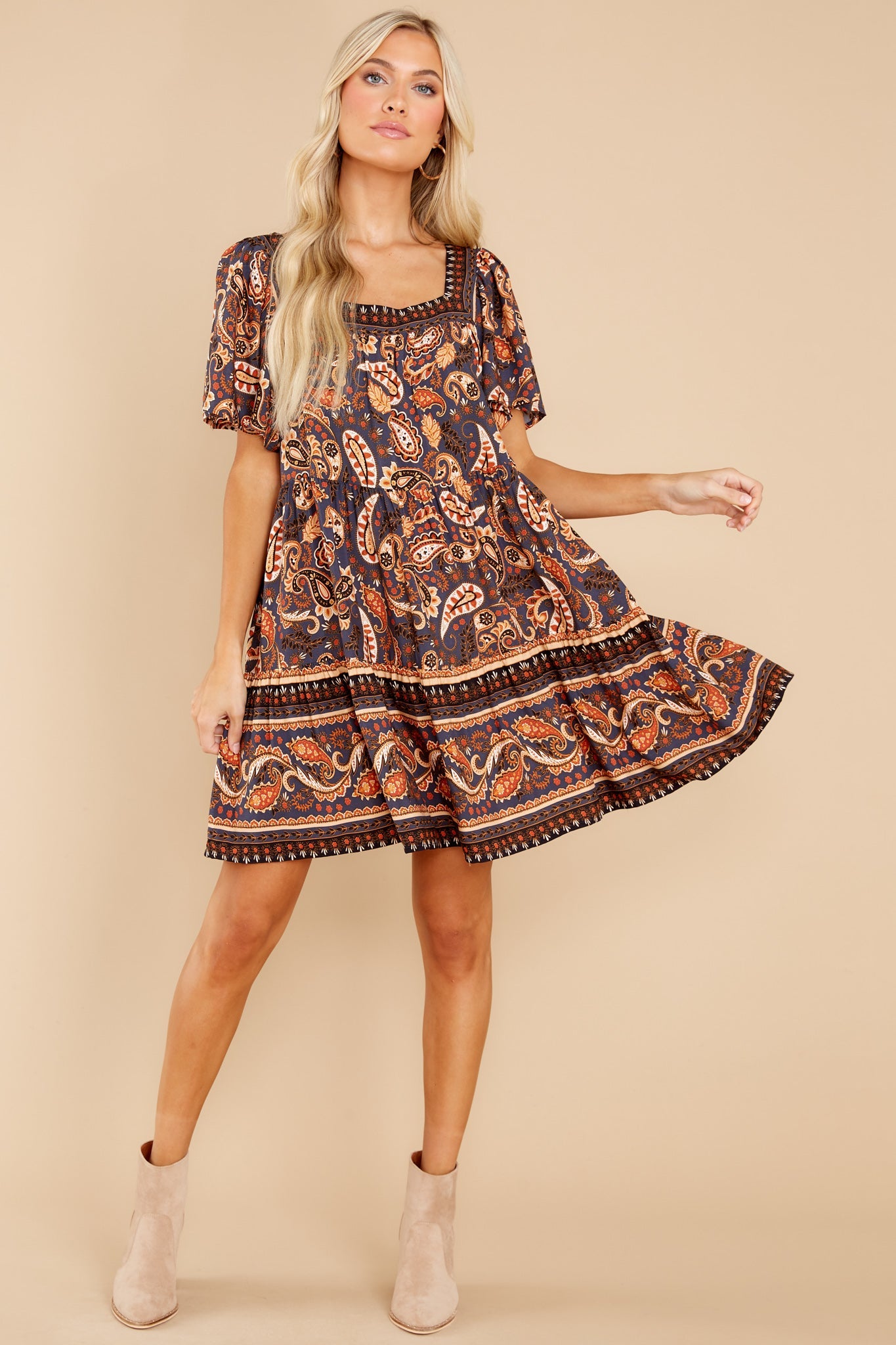 Annual Festivities Indigo And Rust Print Dress