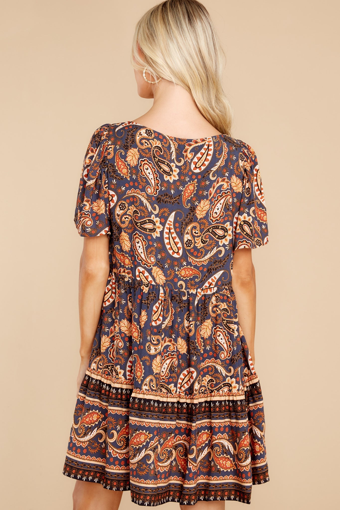 Annual Festivities Indigo And Rust Print Dress