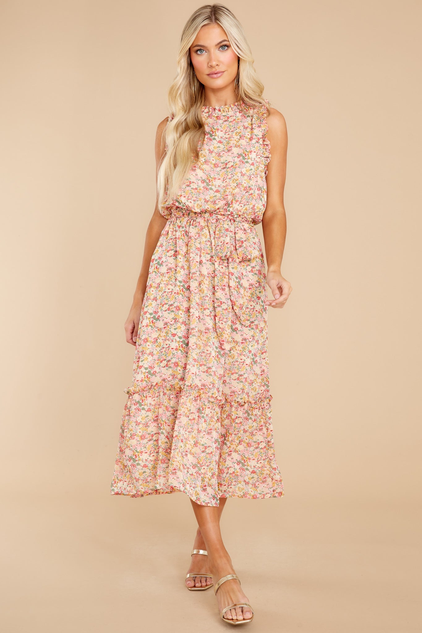 Chasing Wildflowers Blush Floral Print Midi Dress