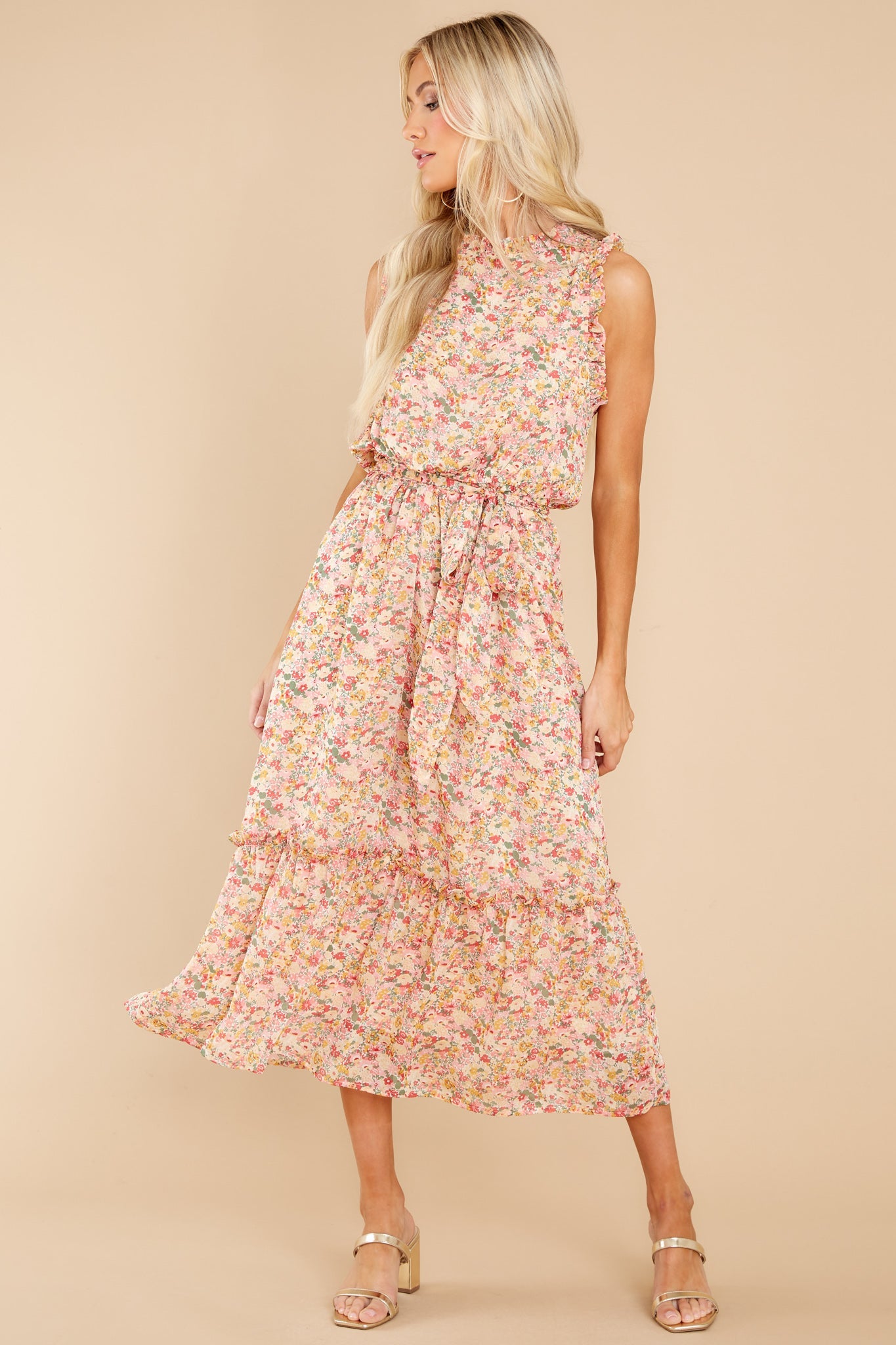 Chasing Wildflowers Blush Floral Print Midi Dress