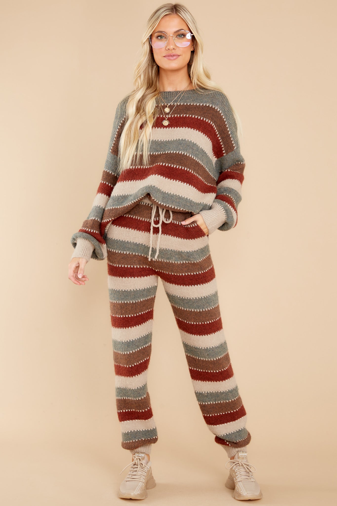 Need No Filter Taupe Multi Stripe Sweater