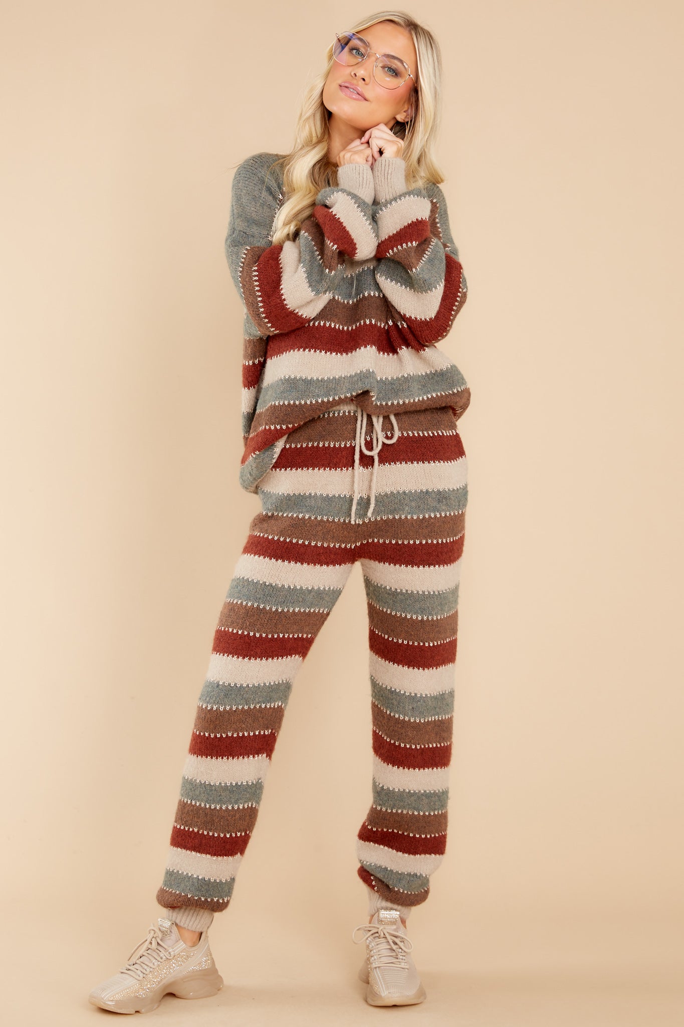 Need No Filter Taupe Multi Stripe Sweater