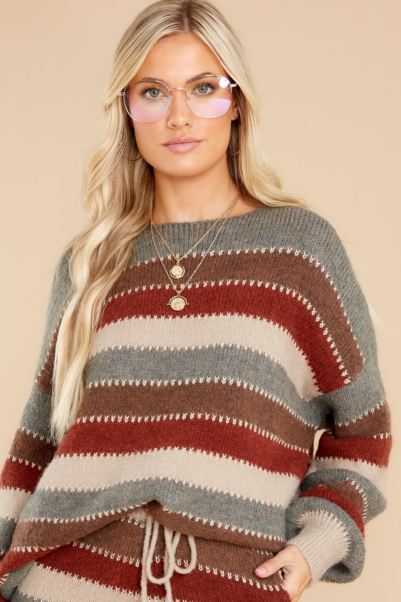 Need No Filter Taupe Multi Stripe Sweater