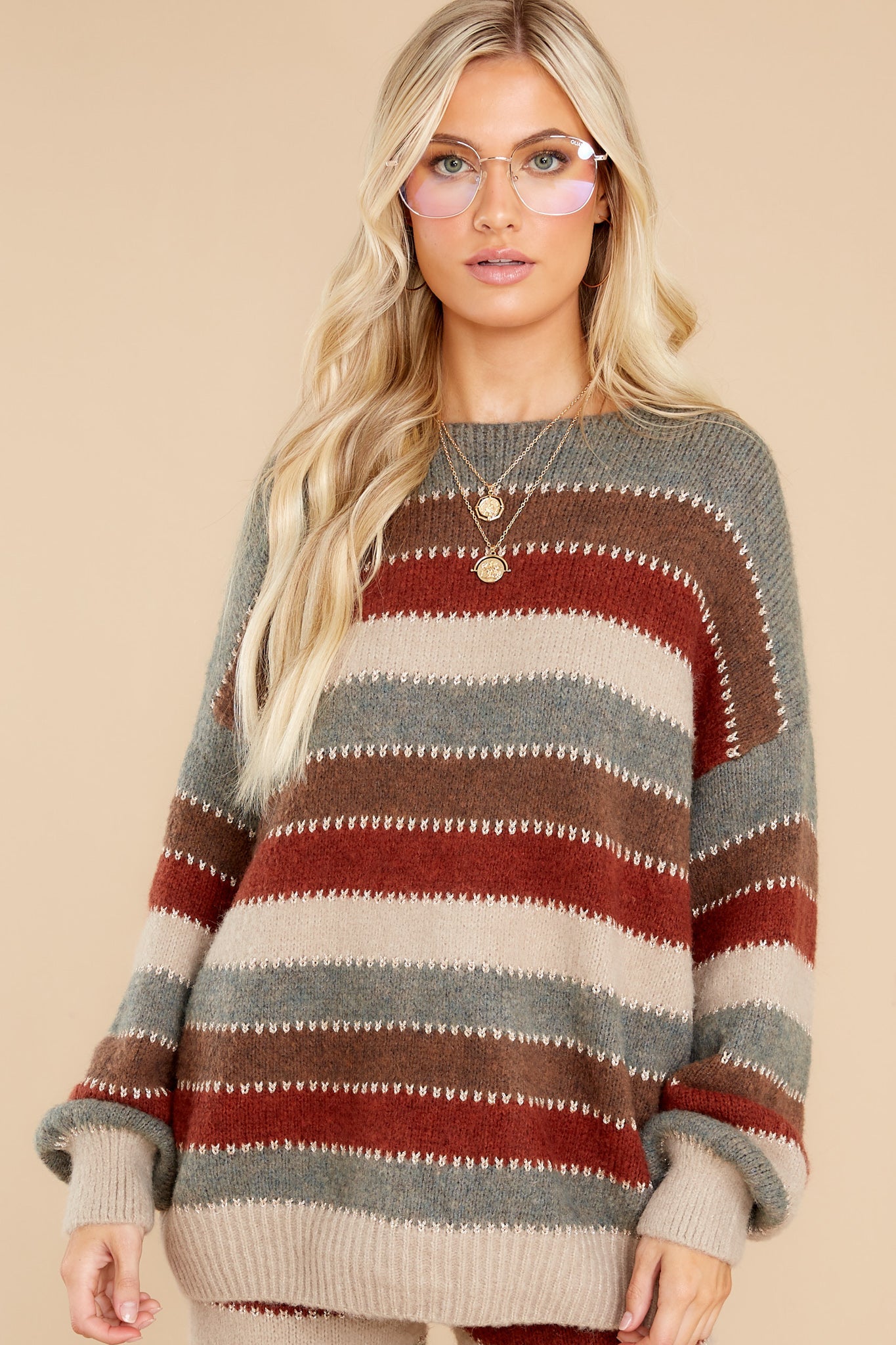 Need No Filter Taupe Multi Stripe Sweater