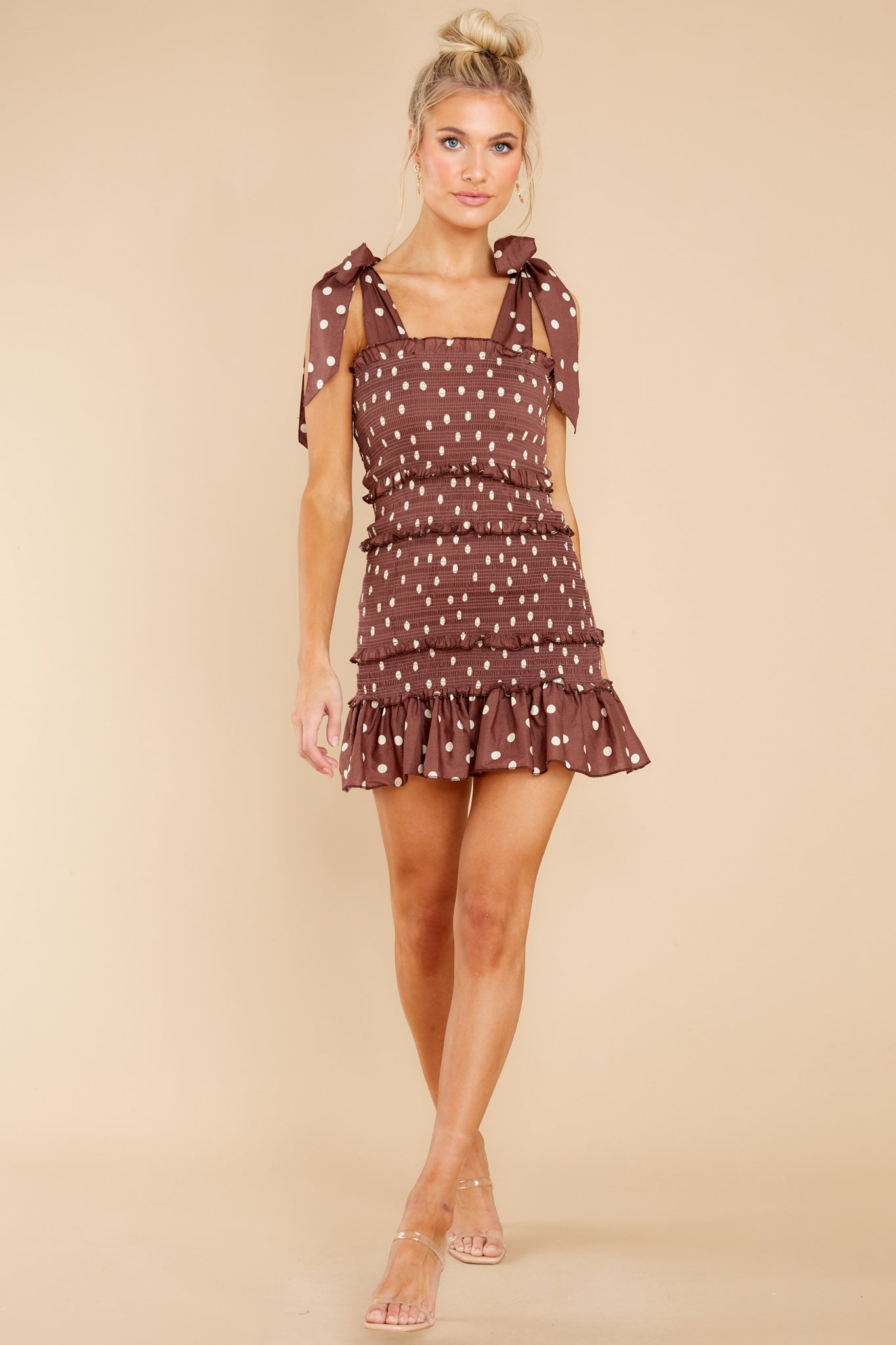 A Whole Heartful Mocha Polka Dot Dress