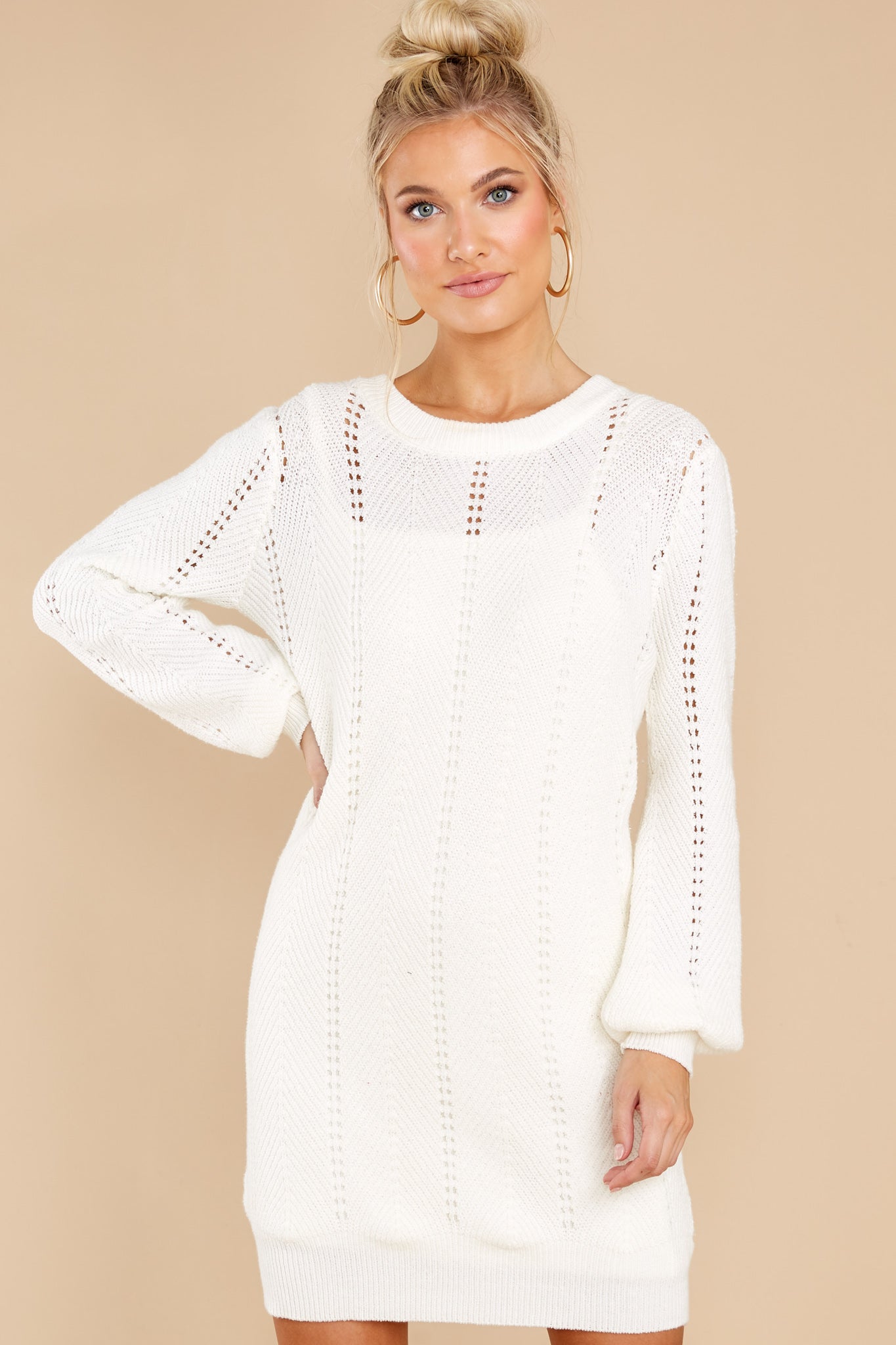 Pull Me Closer Ivory Sweater Dress