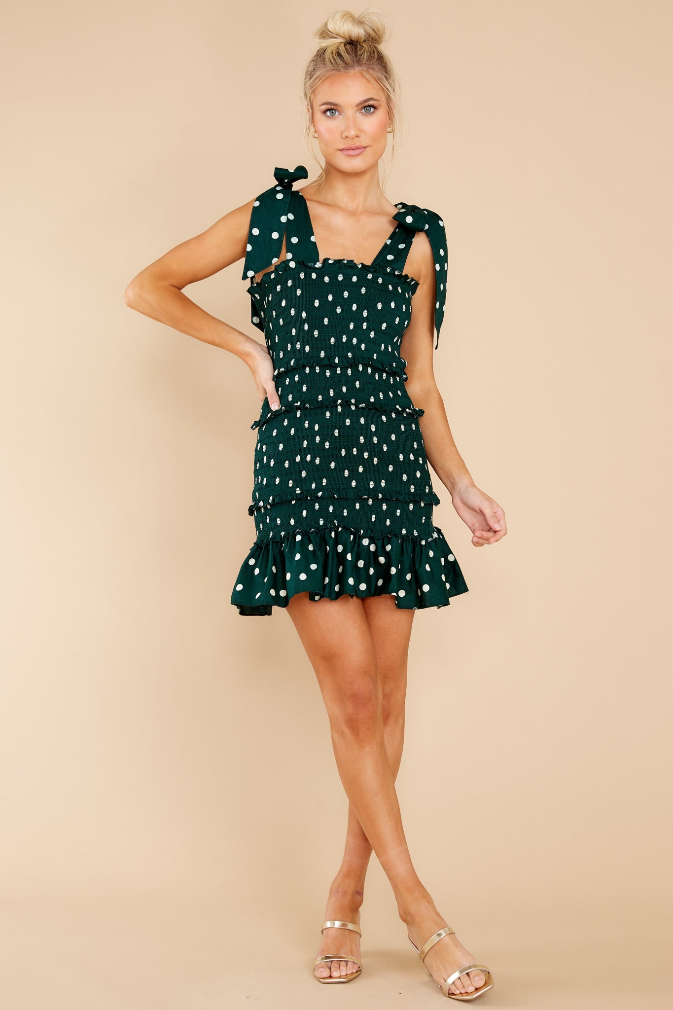 A Whole Heartful Forest Green Polka Dot Dress