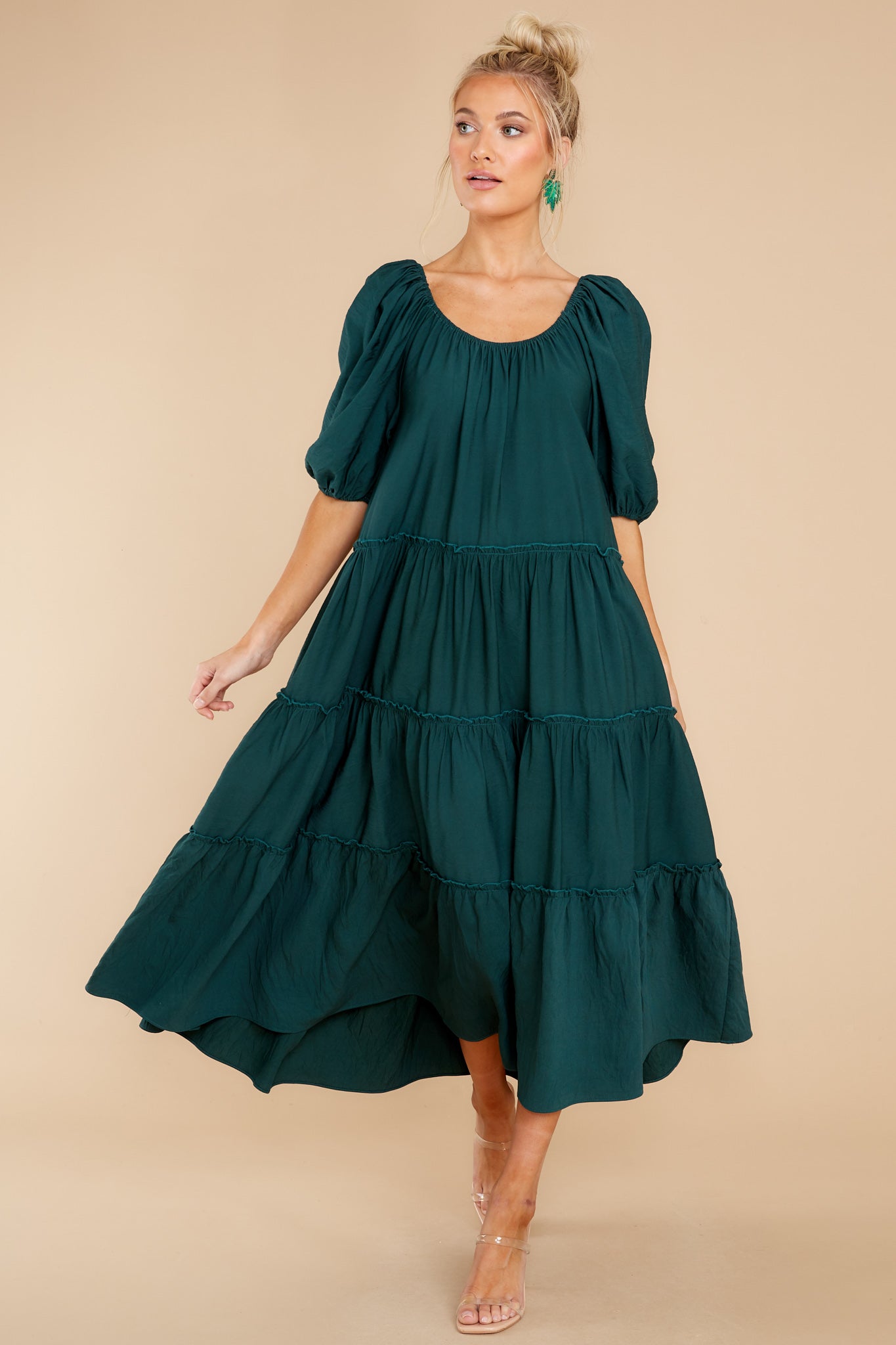 Story Teller Hunter Green Midi Dress