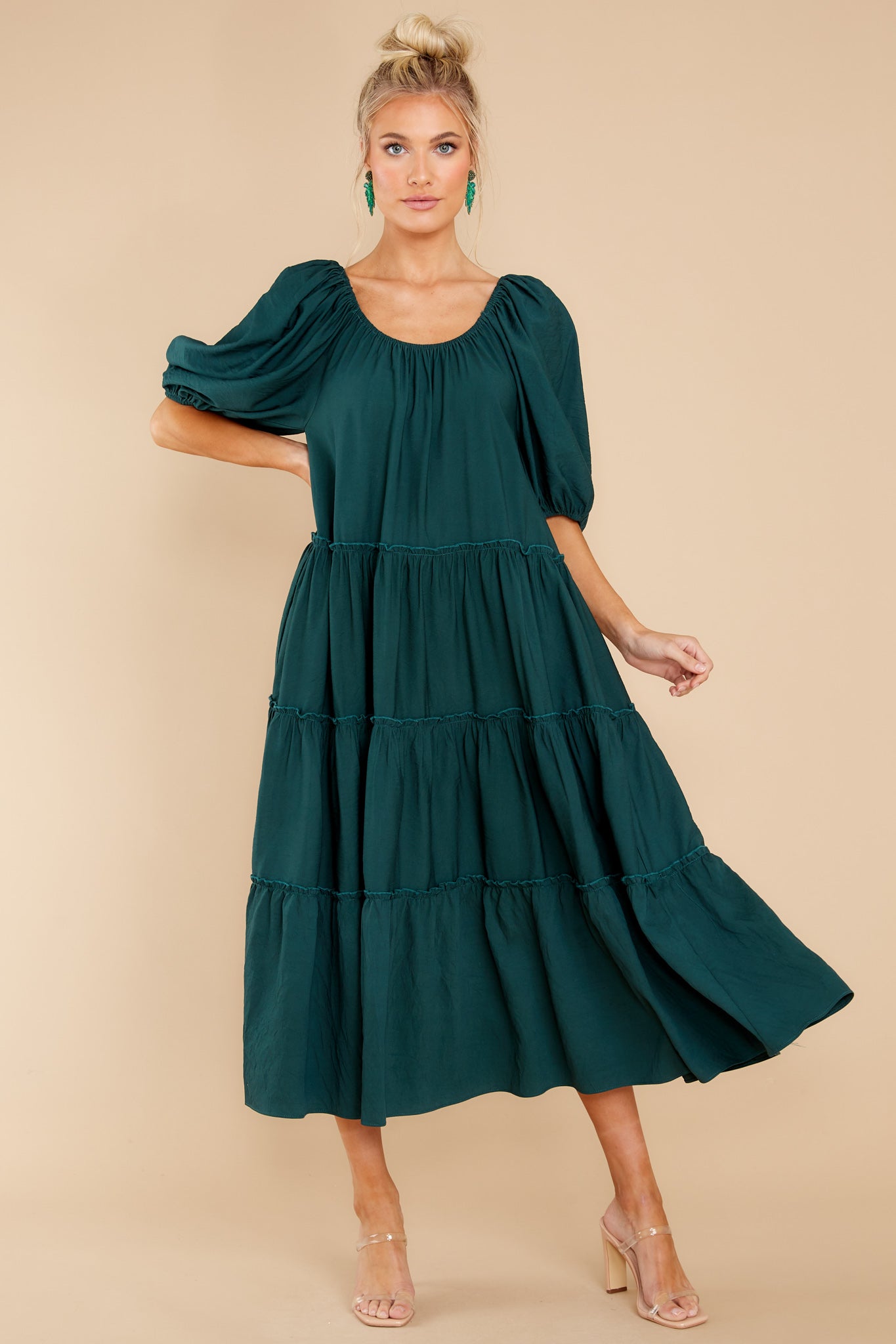 Story Teller Hunter Green Midi Dress