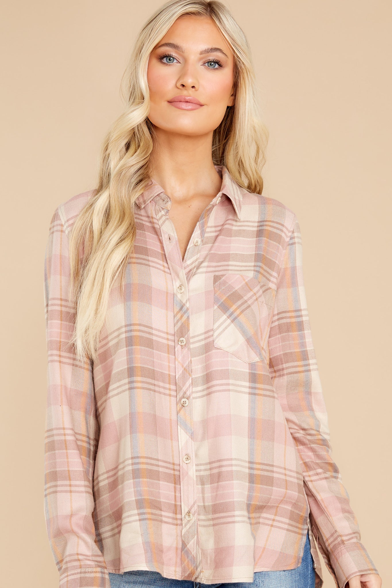 Pure Coincidence Blush Plaid Top