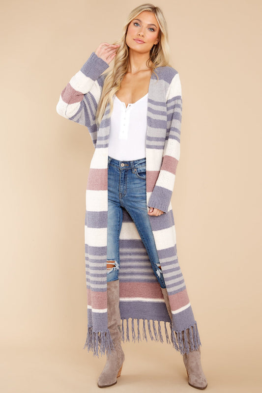 Smitten With You Grey Multi Stripe Cardigan