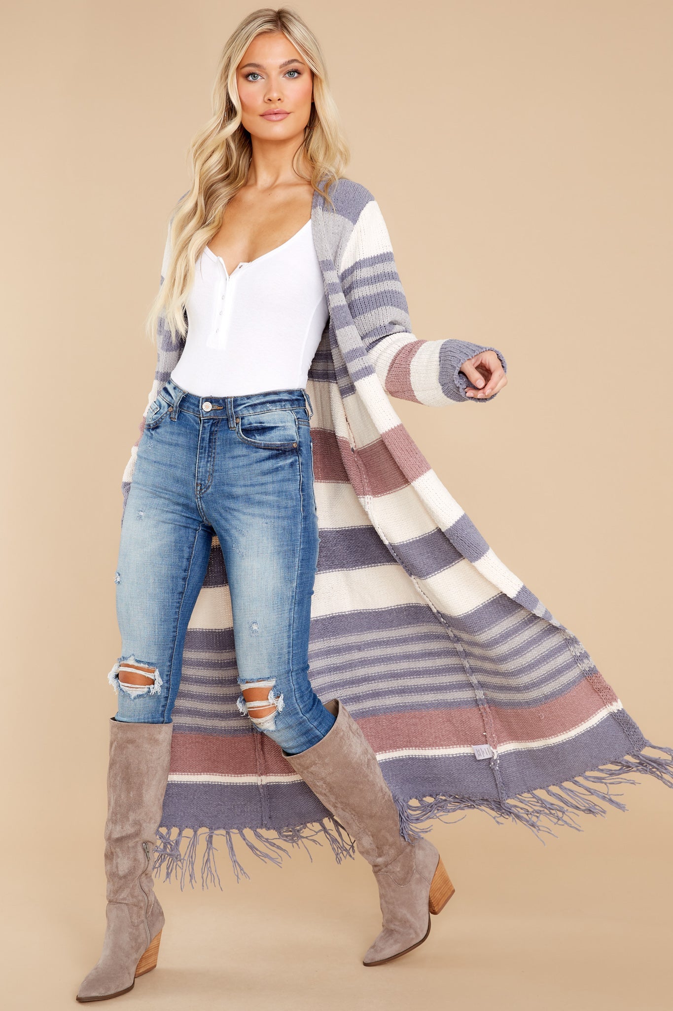 Smitten With You Grey Multi Stripe Cardigan