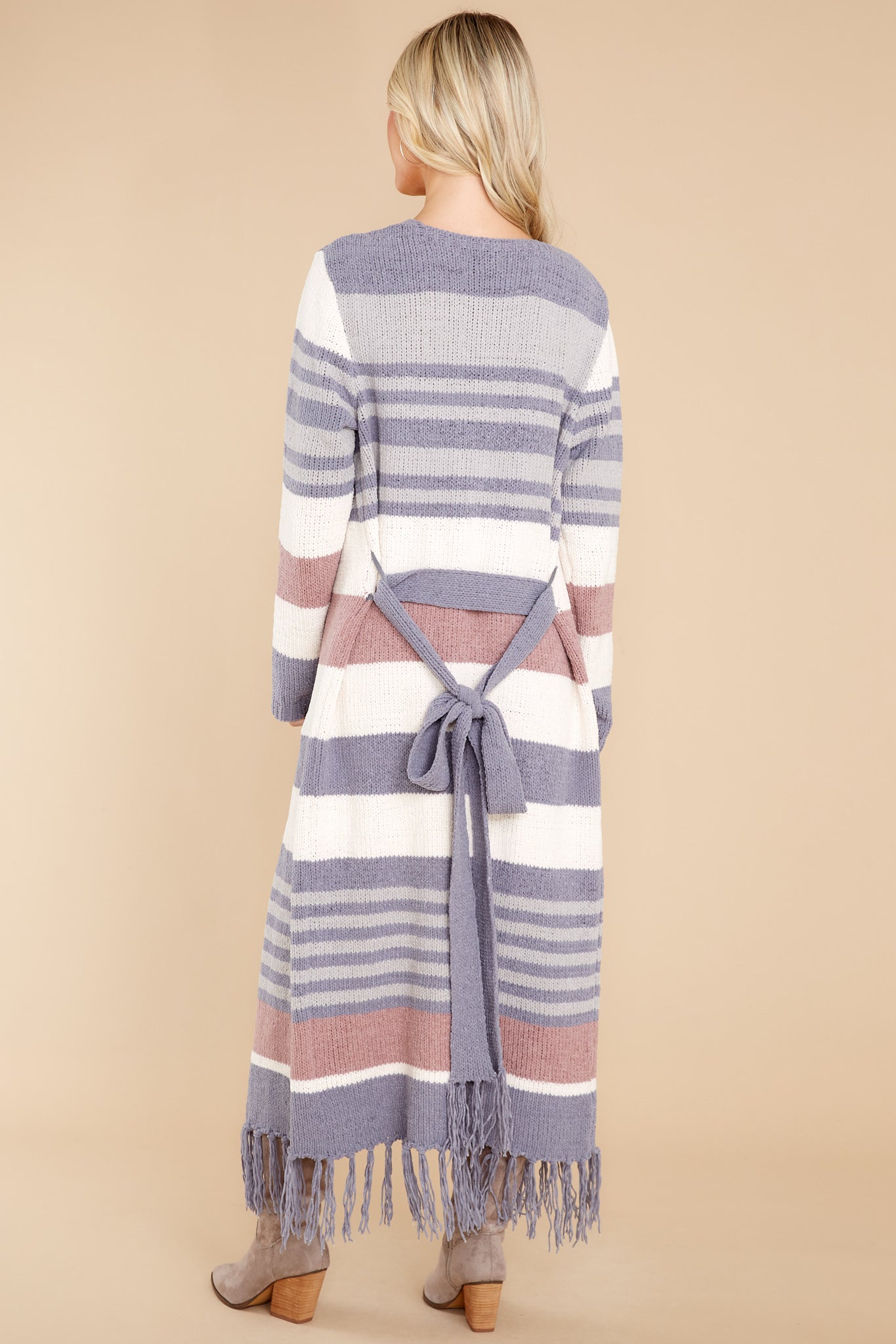 Smitten With You Grey Multi Stripe Cardigan