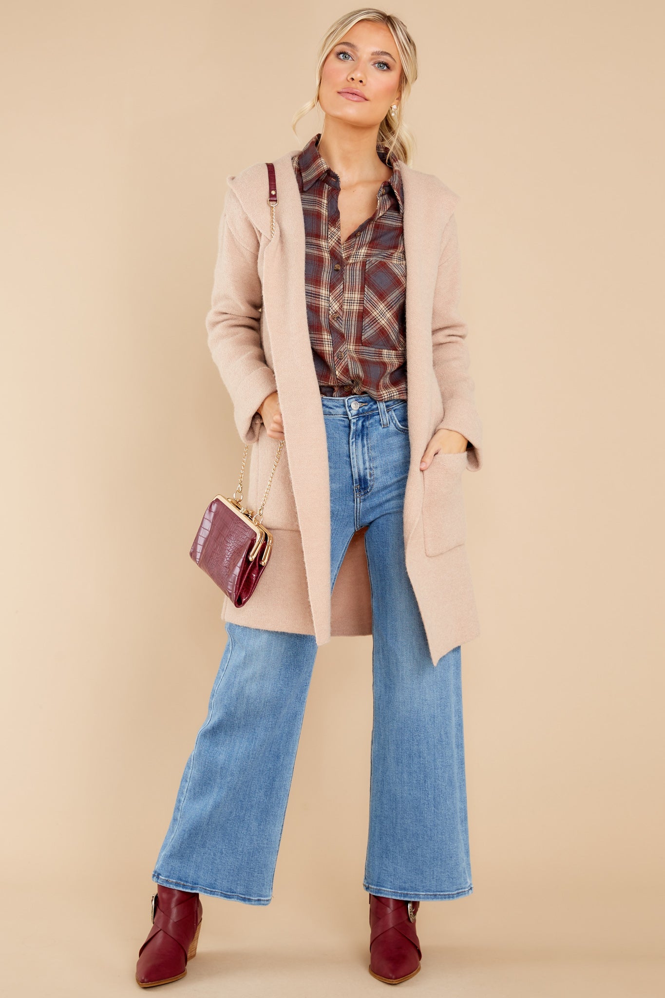 Heartwarming Burgundy Plaid Top