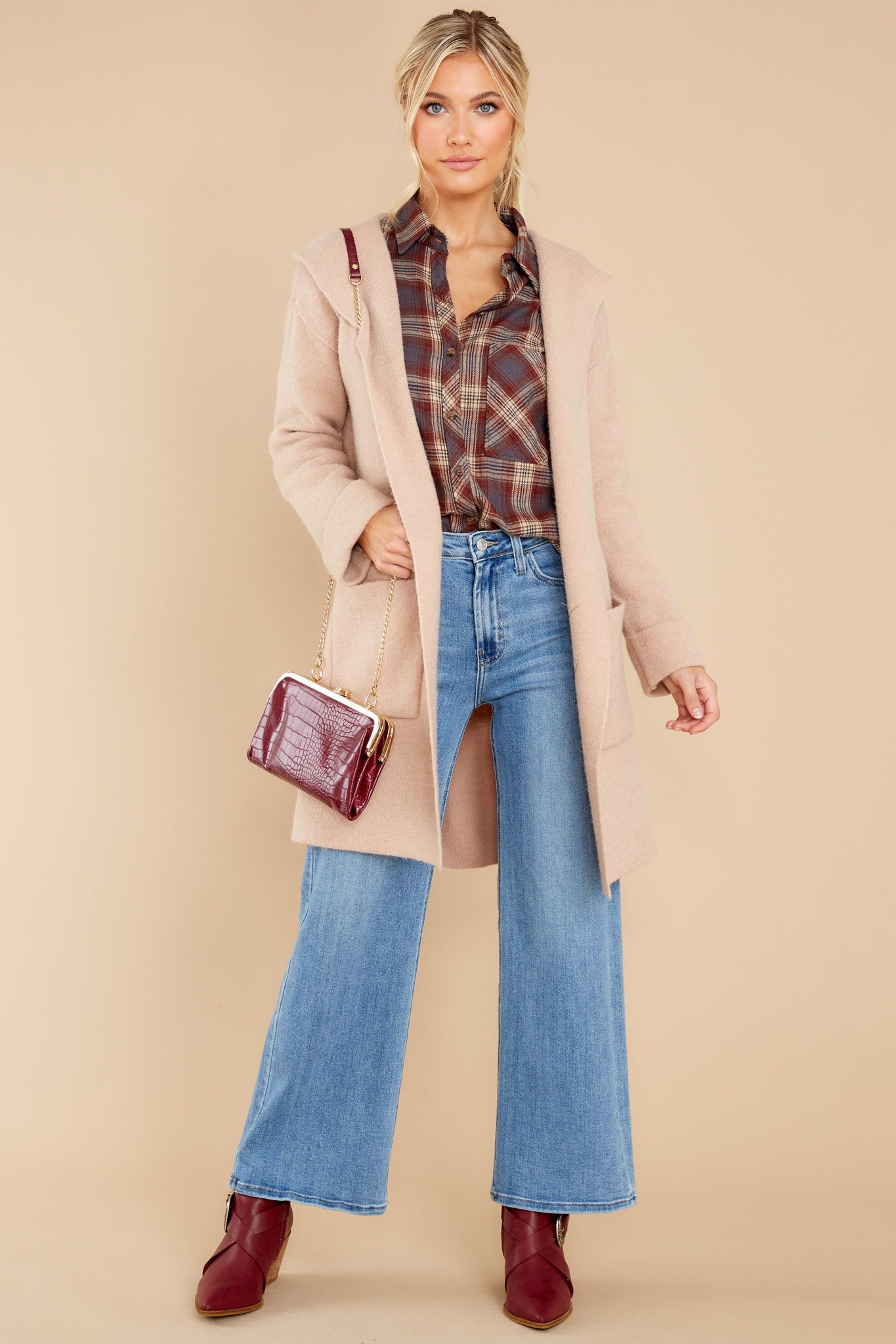 Heartwarming Burgundy Plaid Top