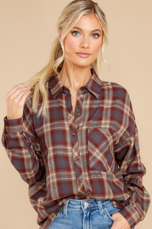 Heartwarming Burgundy Plaid Top