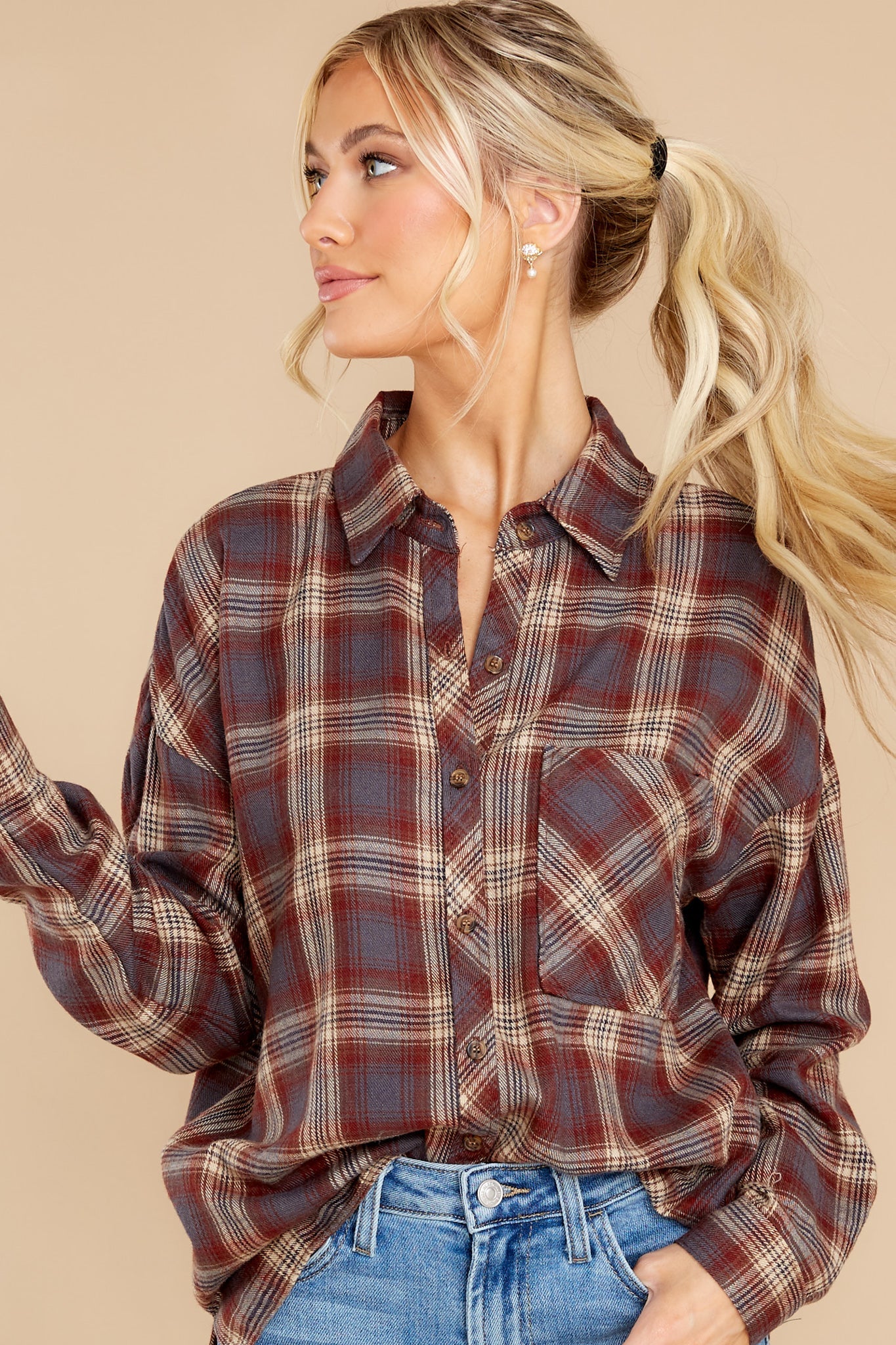 Heartwarming Burgundy Plaid Top