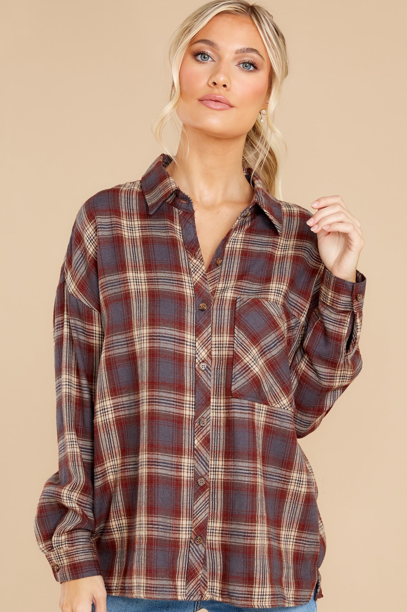 Heartwarming Burgundy Plaid Top