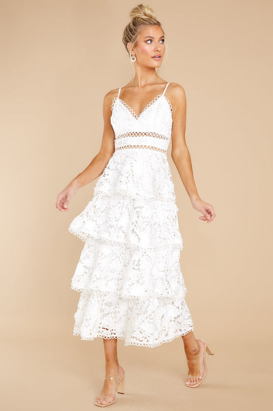 A Fairytale Story White Lace Midi Dress