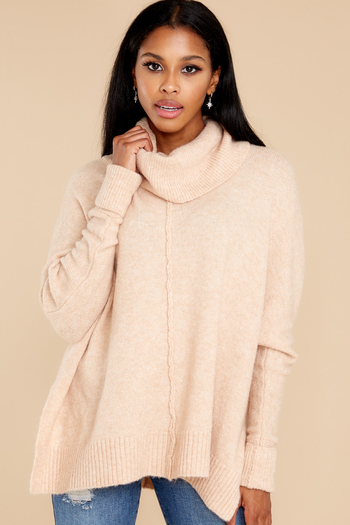 Secret To Love Beige Turtleneck Sweater