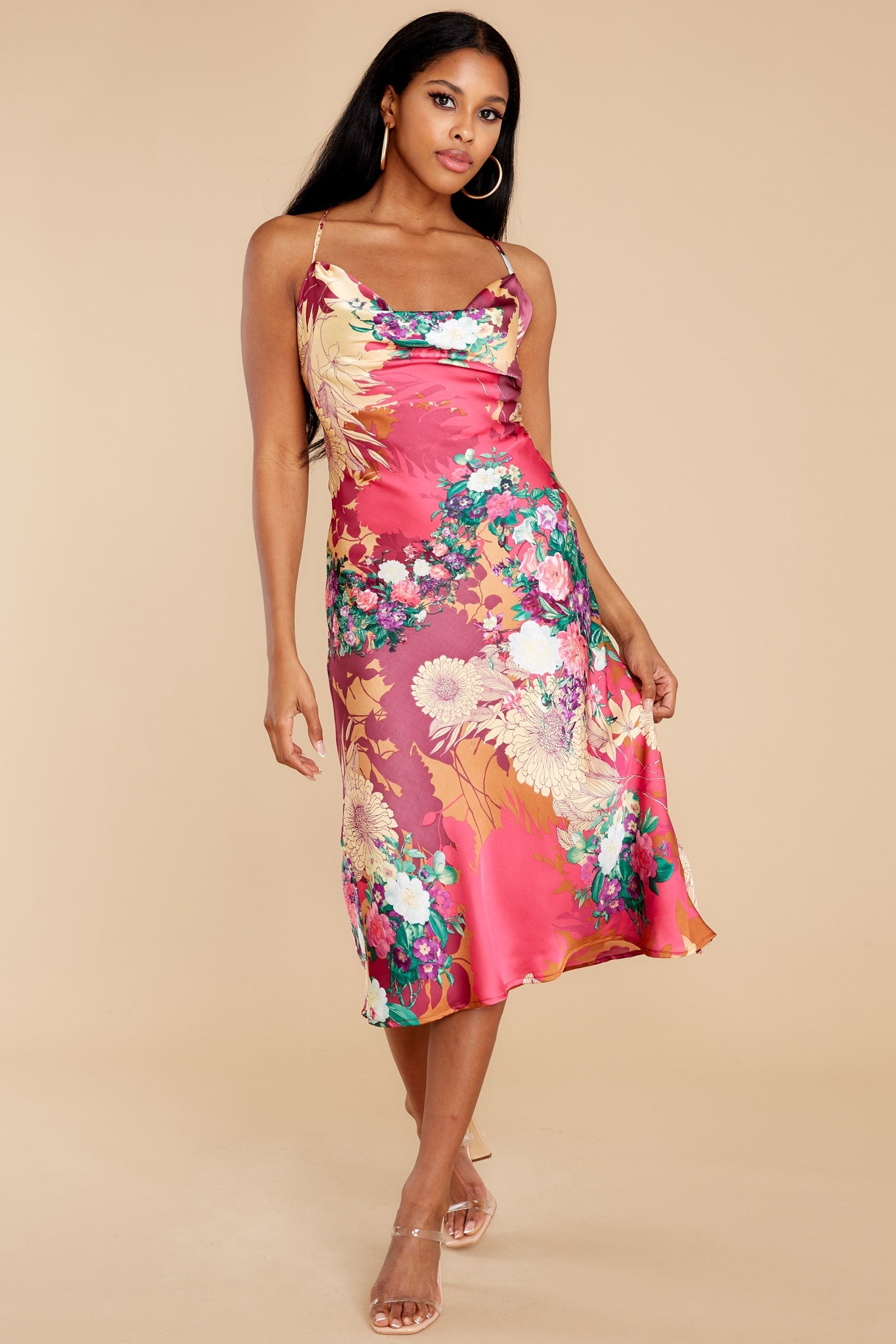 Ready For The Runway Pink Floral Print Midi Dress