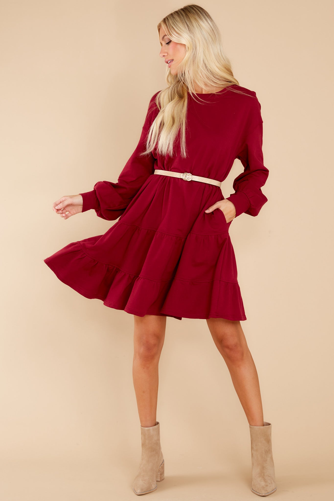 To Be Continued Burgundy Dress