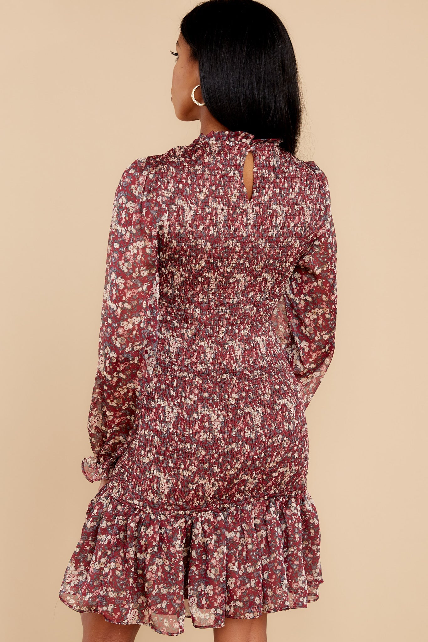 Timeless Charm Burgundy Floral Print Dress