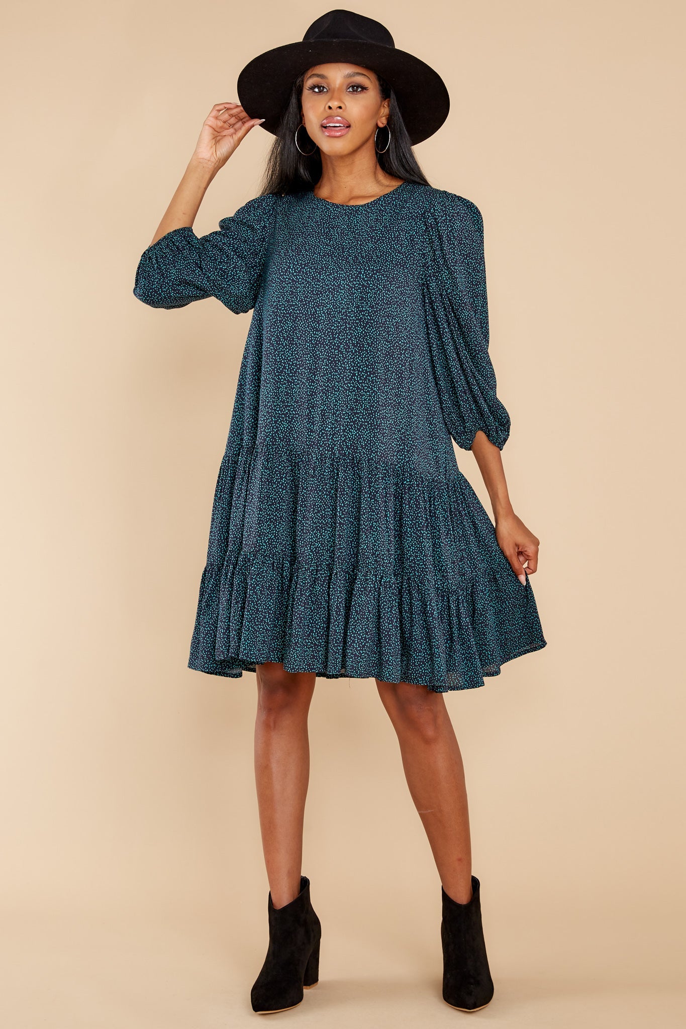 Call You Mine Teal And Navy Print Dress
