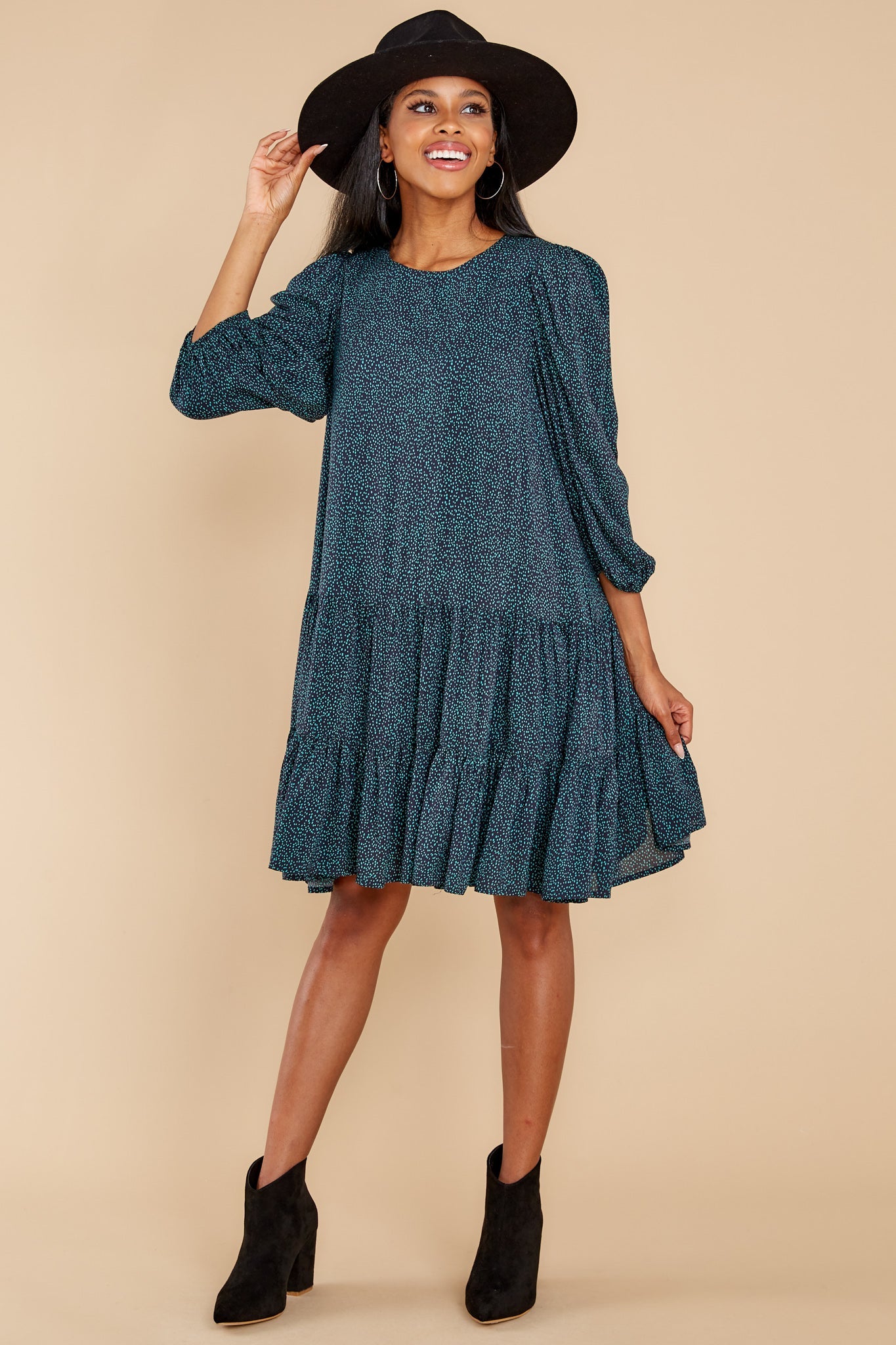 Call You Mine Teal And Navy Print Dress