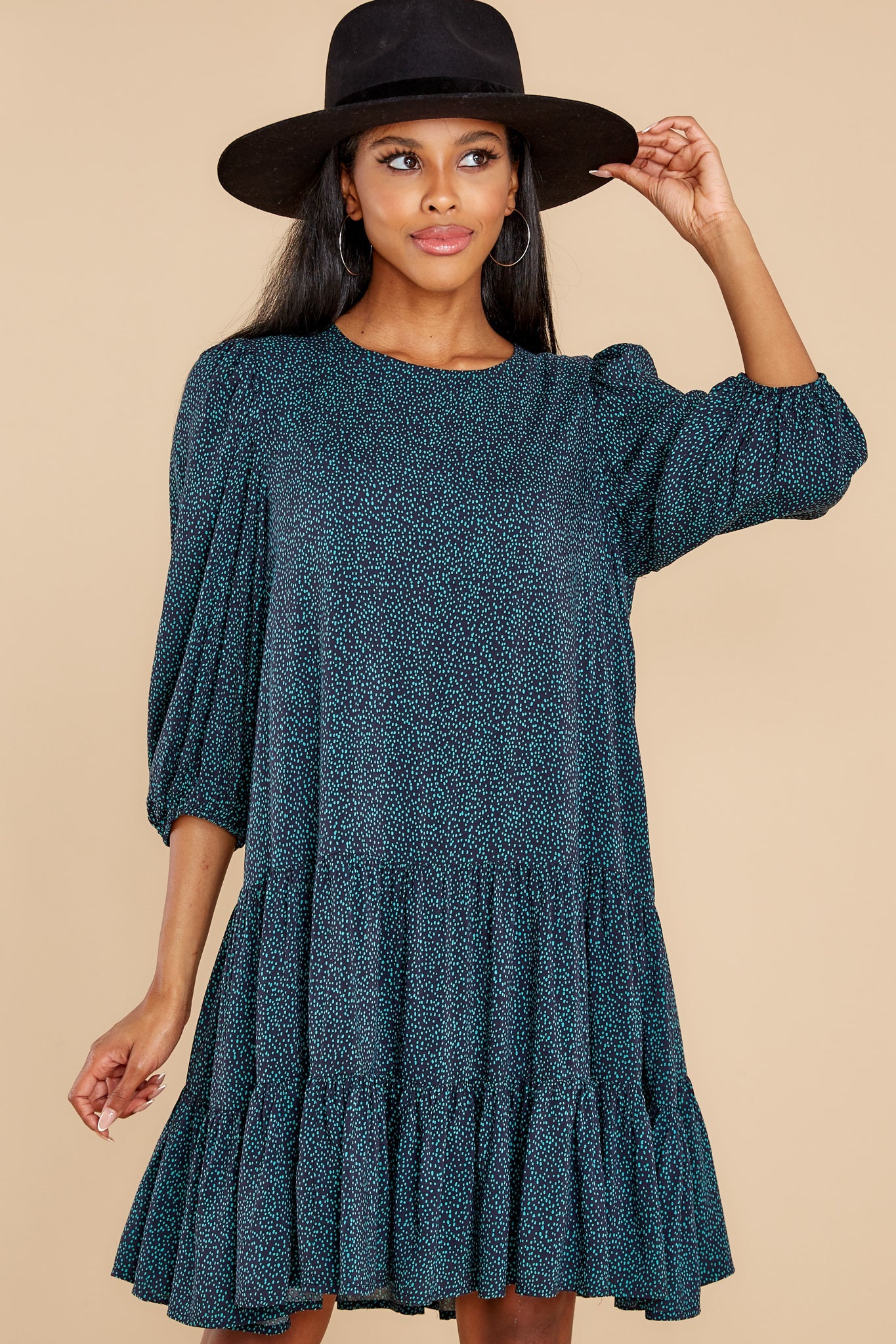 Call You Mine Teal And Navy Print Dress