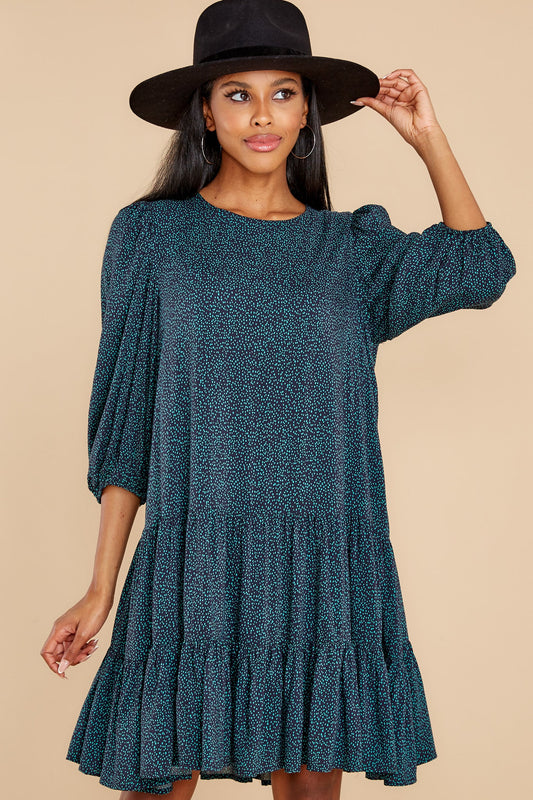 Call You Mine Teal And Navy Print Dress